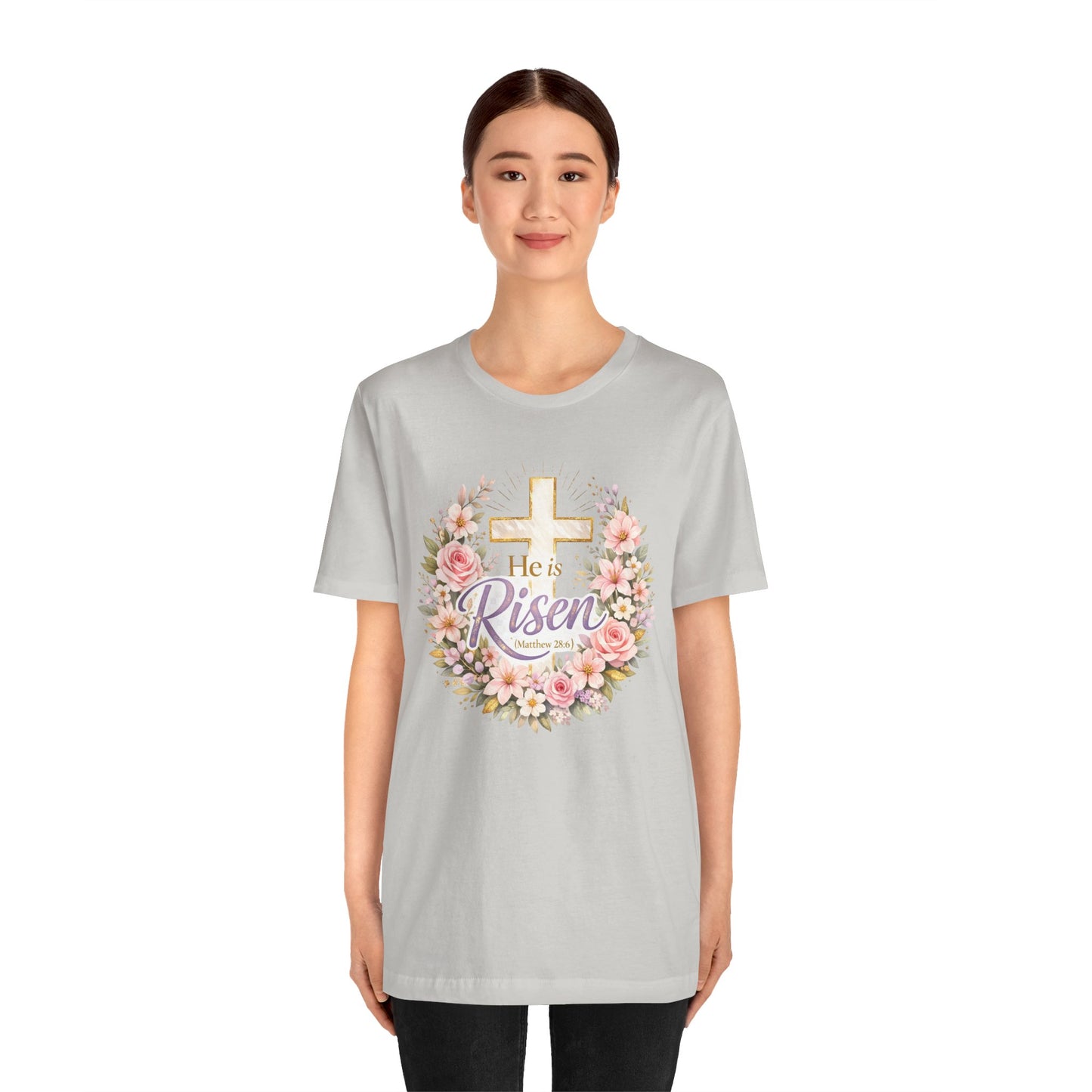 He Is Risen Floral Cross T-Shirt
