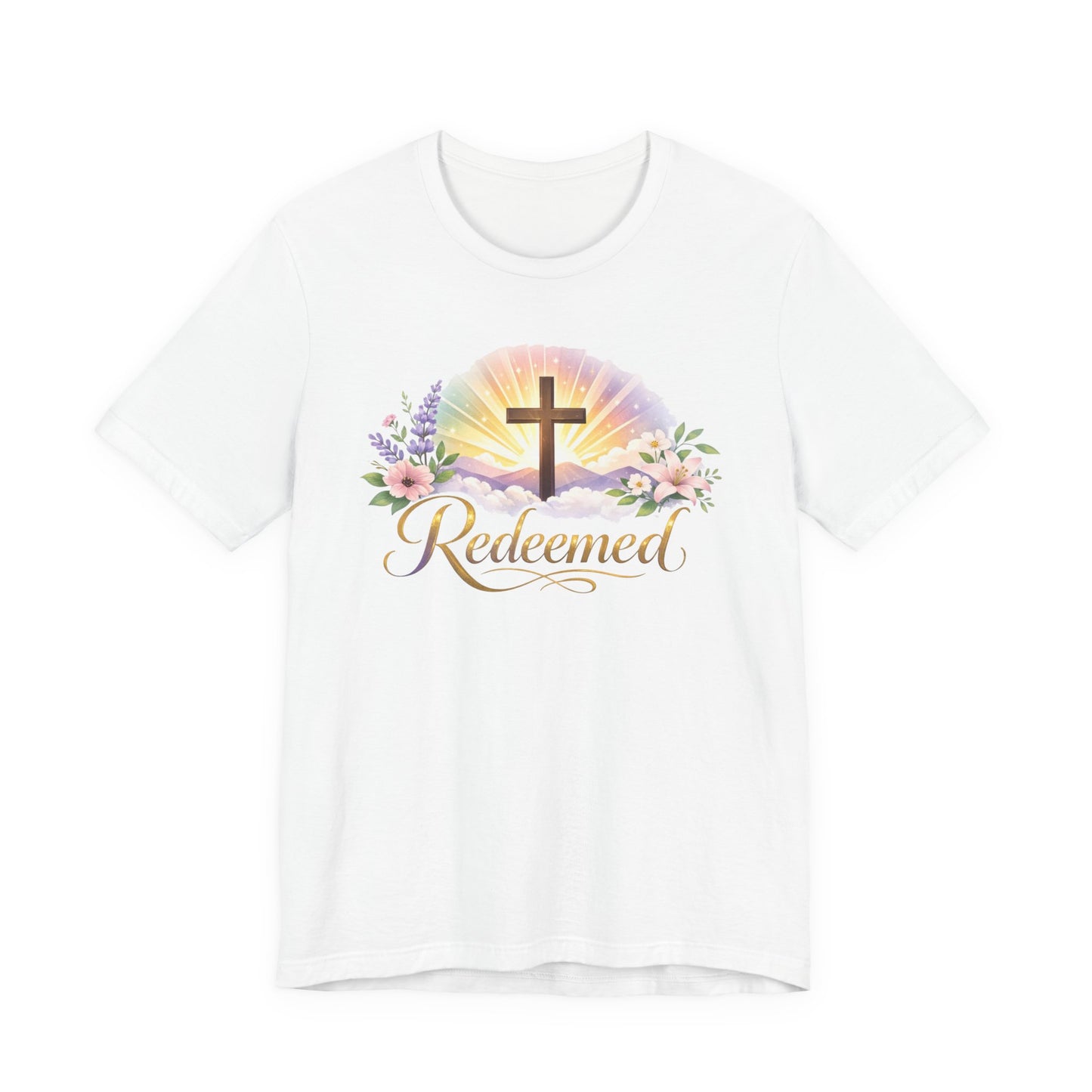 "Redeemed" Cross Floral T-Shirt — Christian Faith Tee