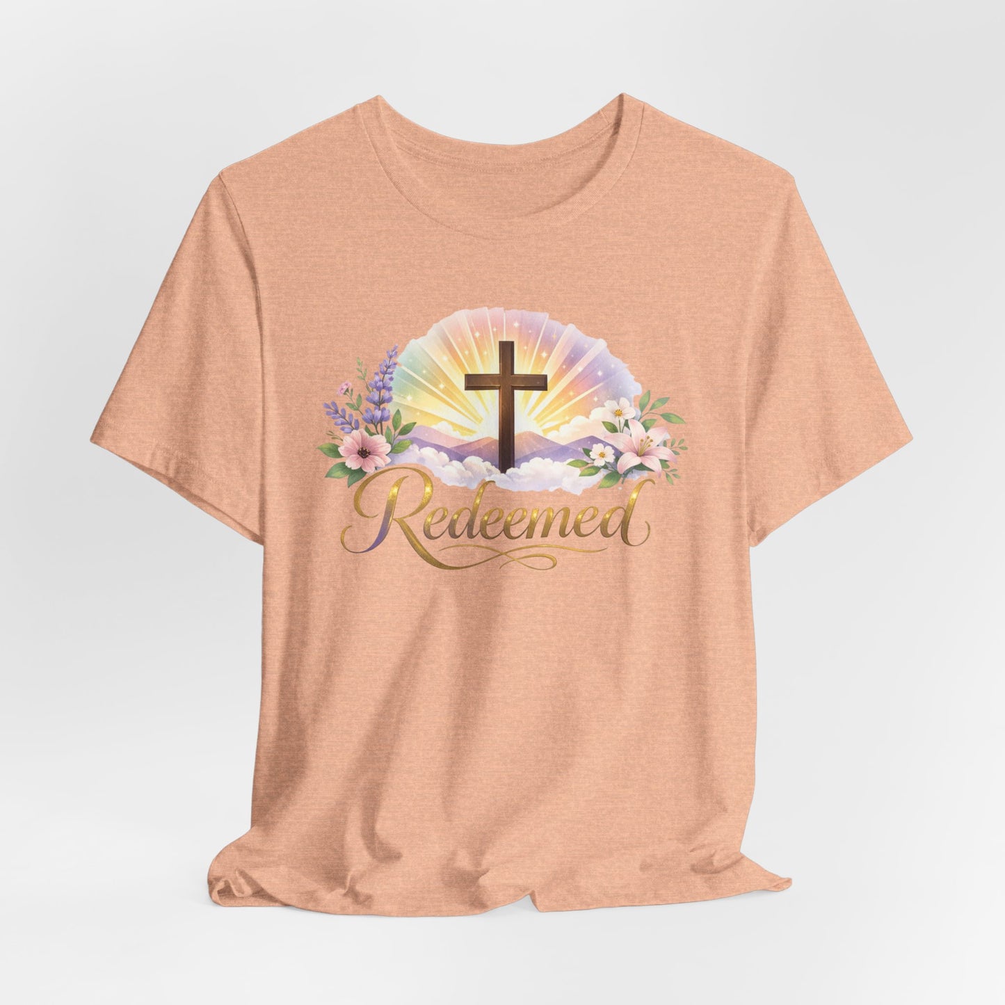 "Redeemed" Cross Floral T-Shirt — Christian Faith Tee