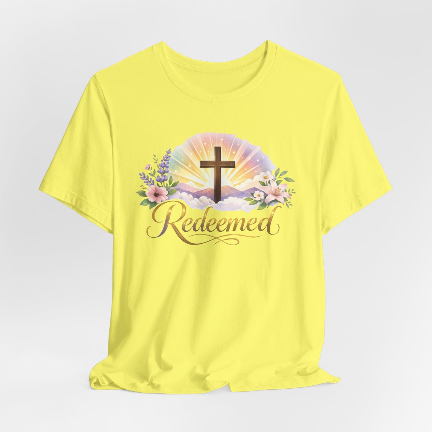 "Redeemed" Cross Floral T-Shirt — Christian Faith Tee