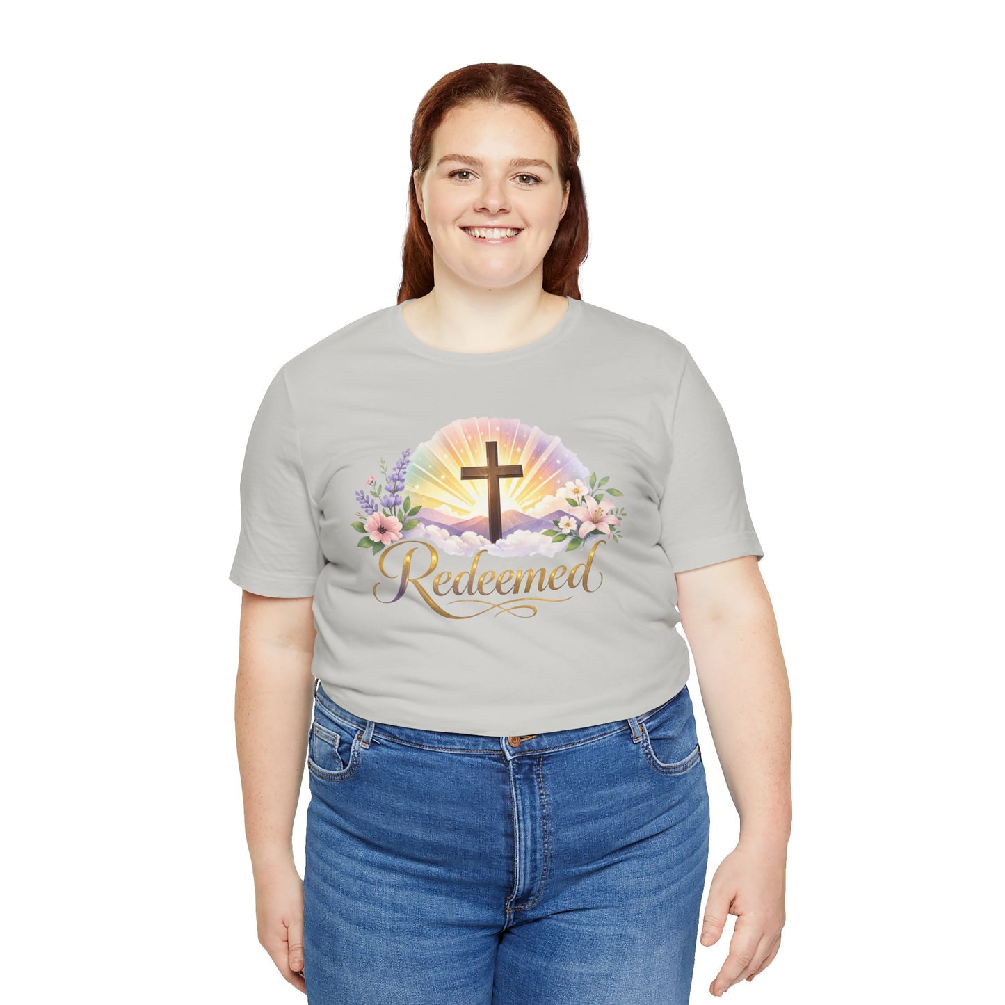 "Redeemed" Cross Floral T-Shirt — Christian Faith Tee