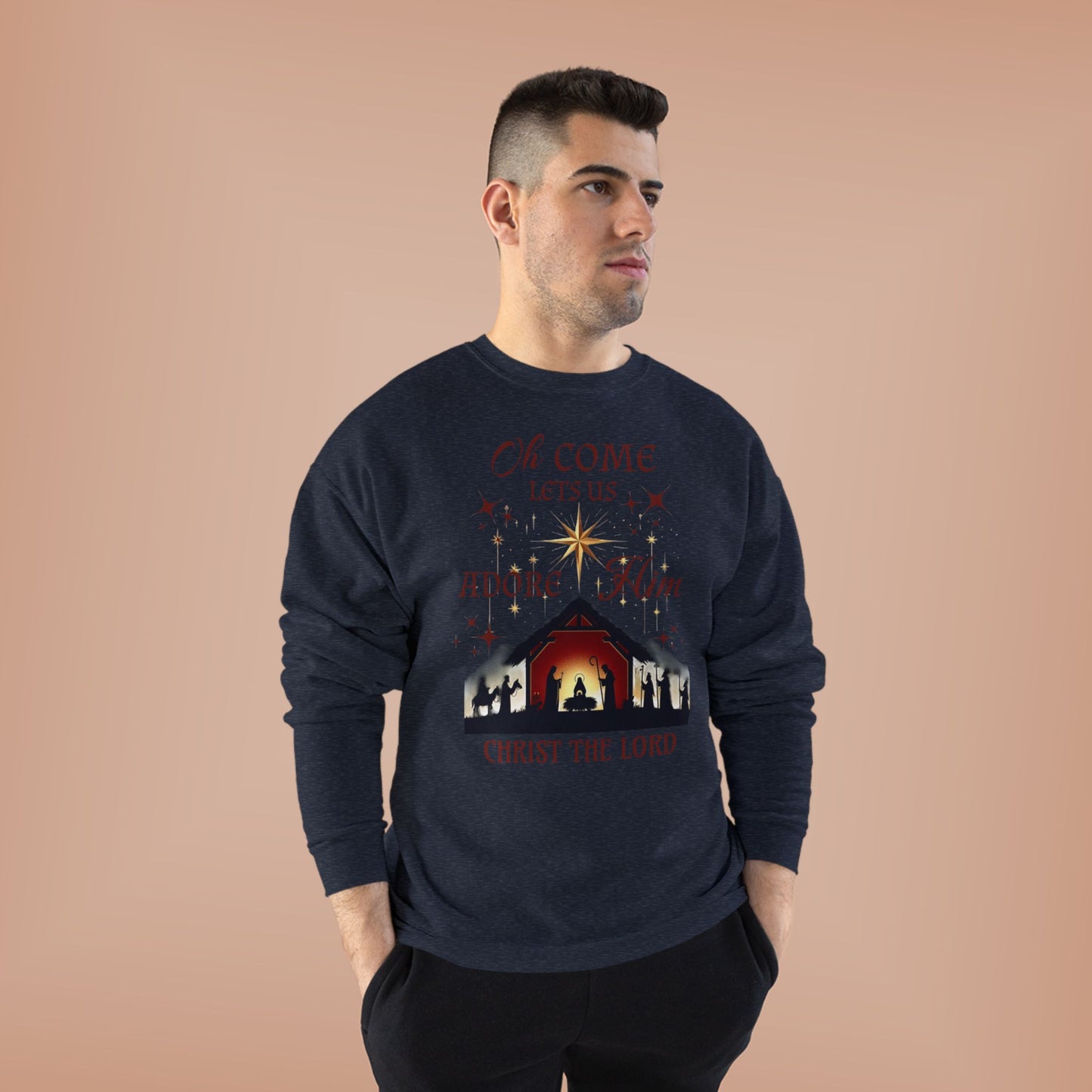 Christmas Nativity Unisex Sweatshirt with 'Oh come let us adore him, Christ the Lord' Design