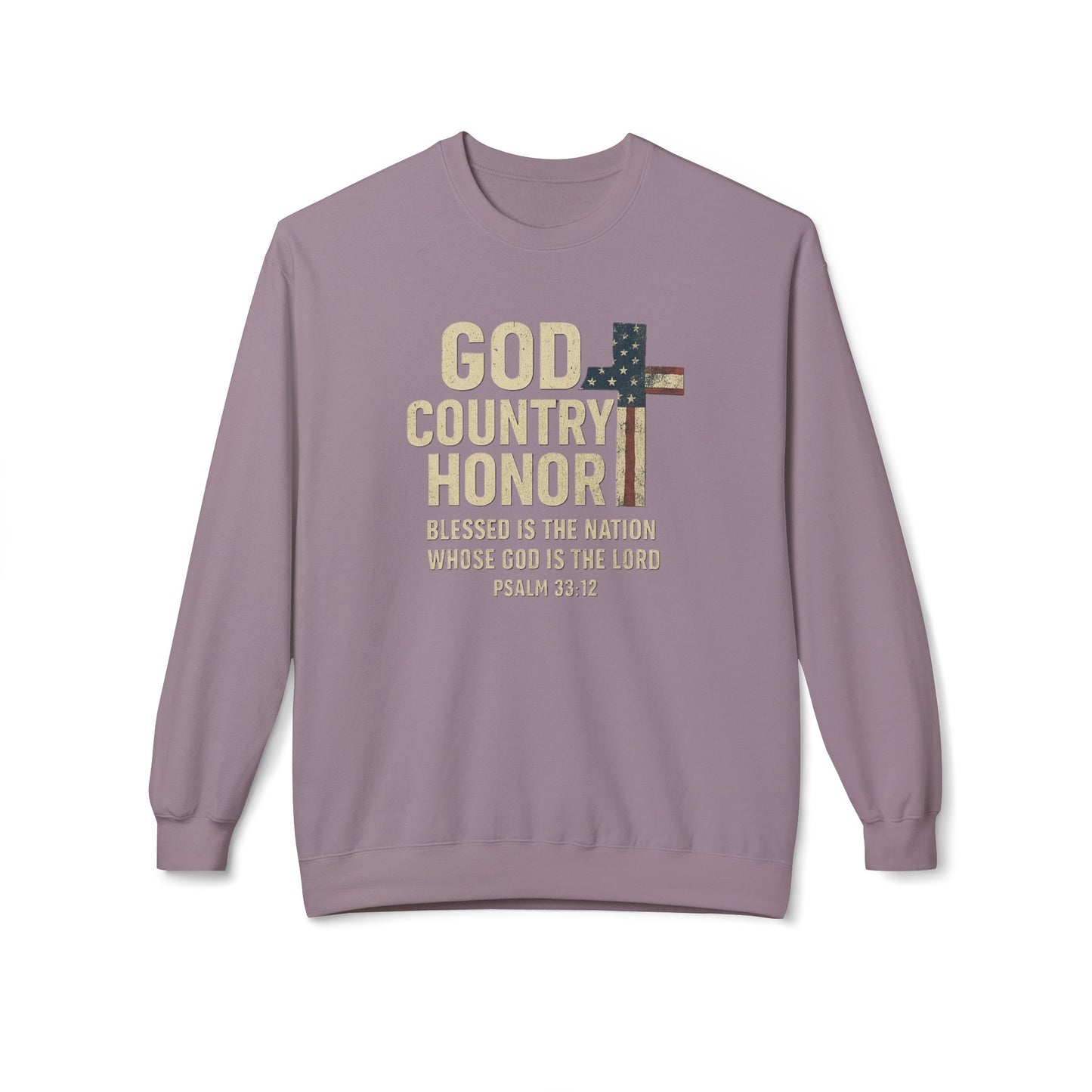 God, Country, Honor with American Flag Shaped Cross Sweatshirt -