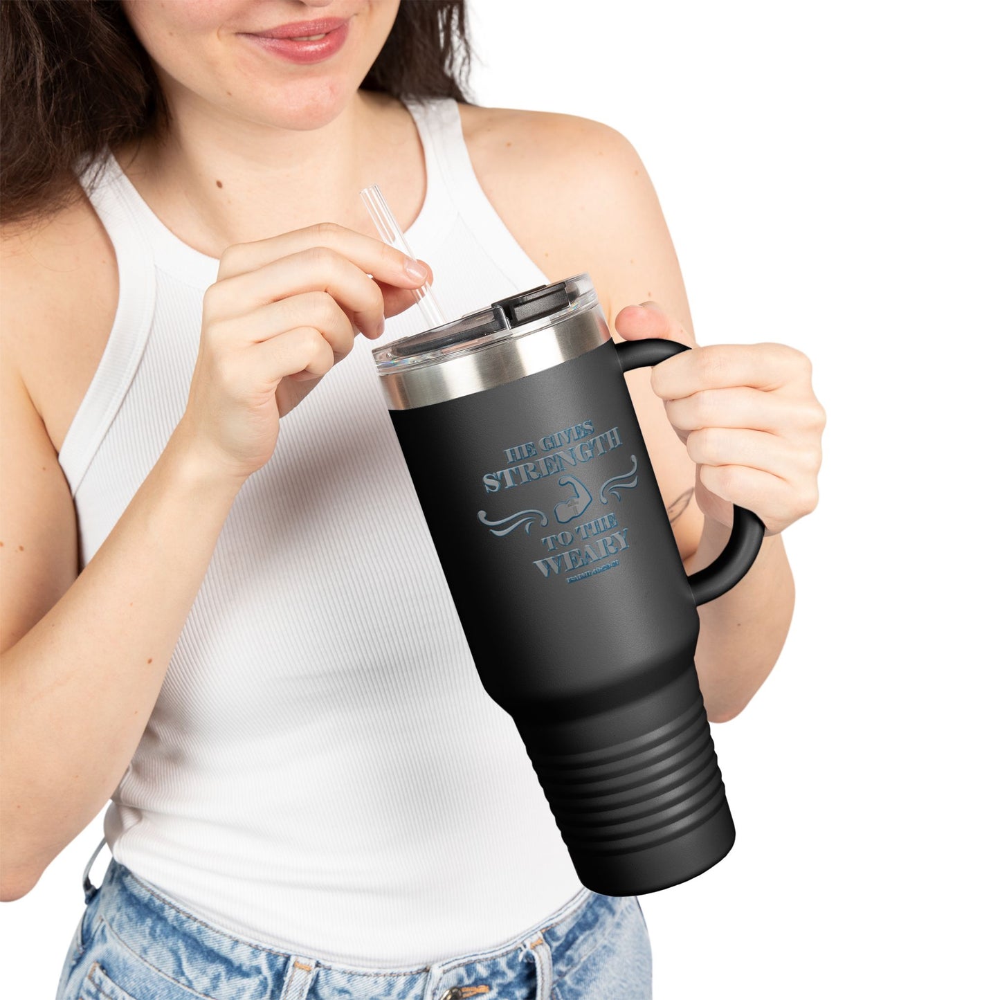 Travel Mug - Bible Verse 'He gives Strength to the Weary' Isaiah 40:29-31
