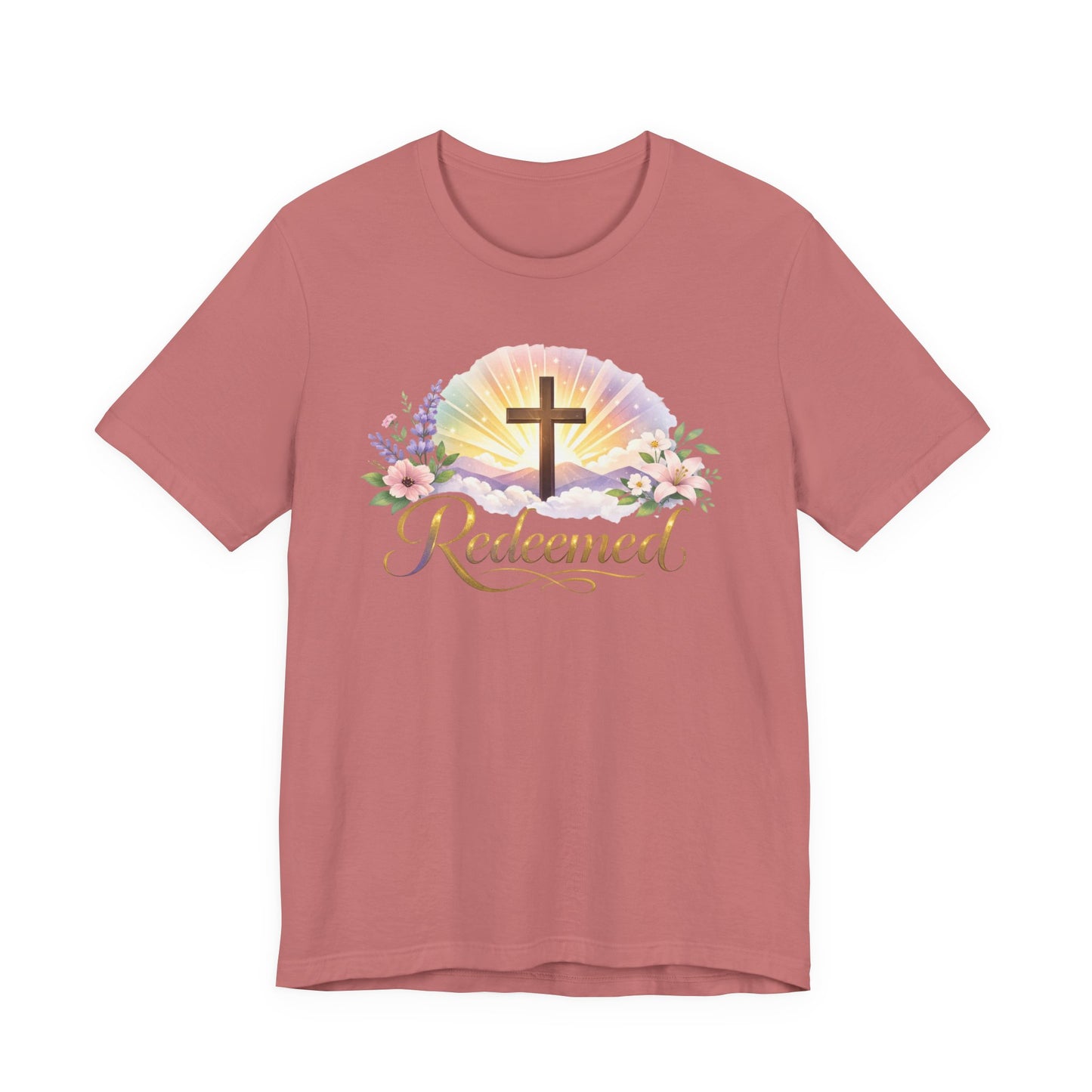 "Redeemed" Cross Floral T-Shirt — Christian Faith Tee