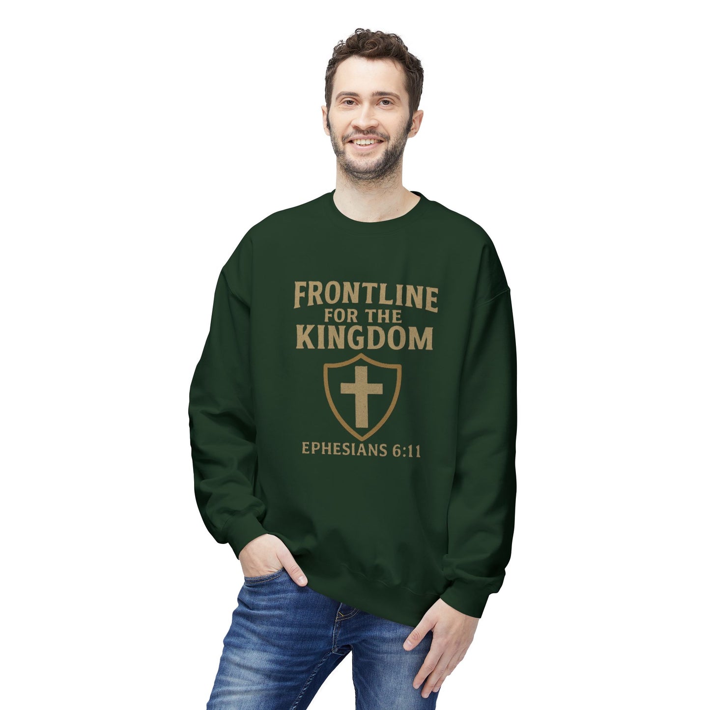 Fleece Sweatshirt - Bible Verse EPHESIANS 6:11 'FRONTLINE FOR THE KINGDOM'