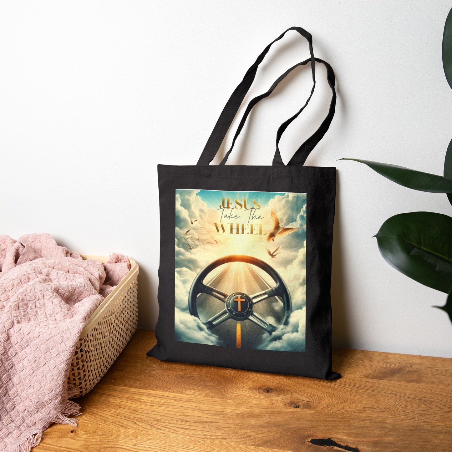 Cotton Canvas Tote Bag "Jesus take the wheel"