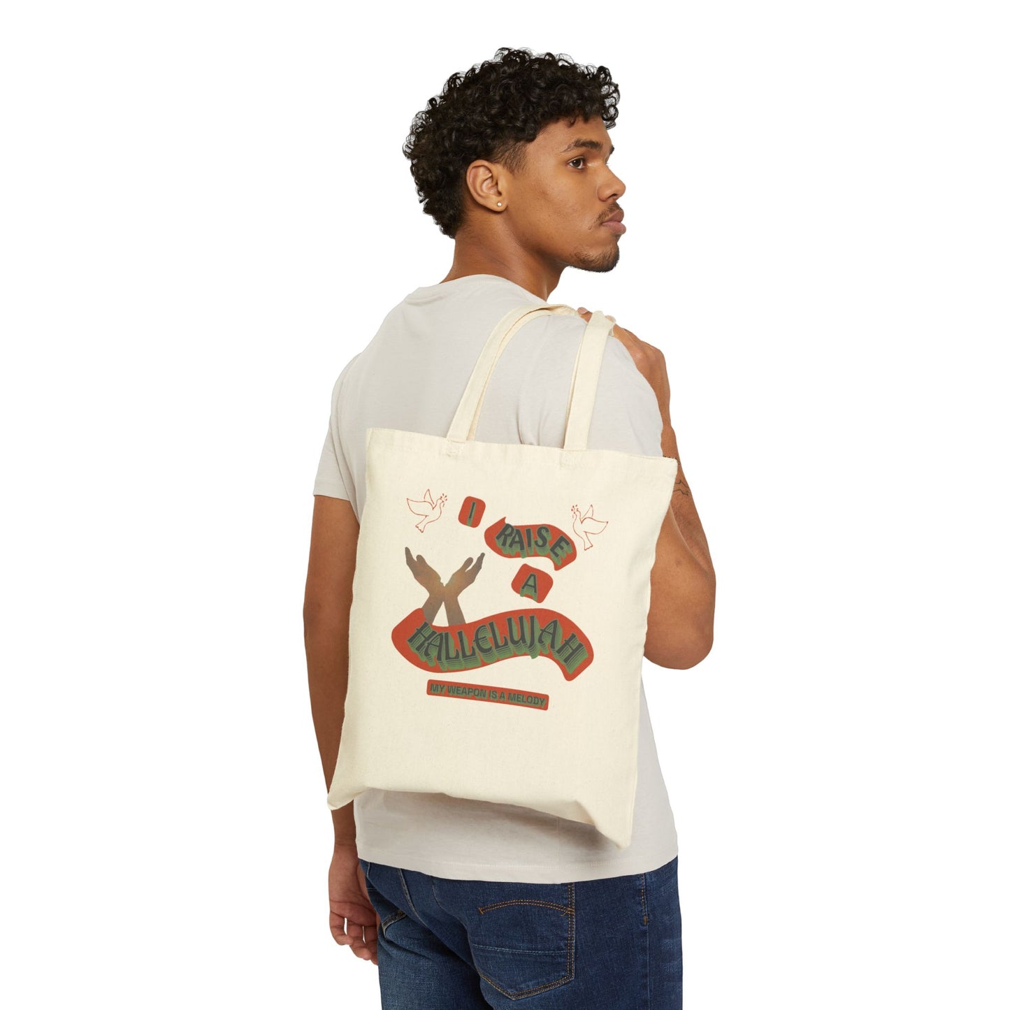 Cotton Canvas Tote Bag "I RAISE A HALLELUJAH"
