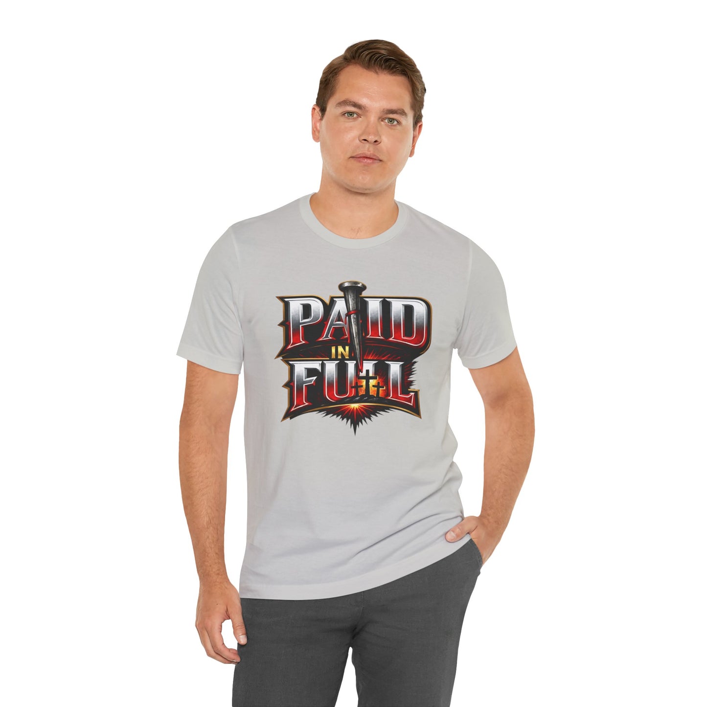 Paid In Full Christian Cross T-Shirt — Nail & Triple Cross Graphic