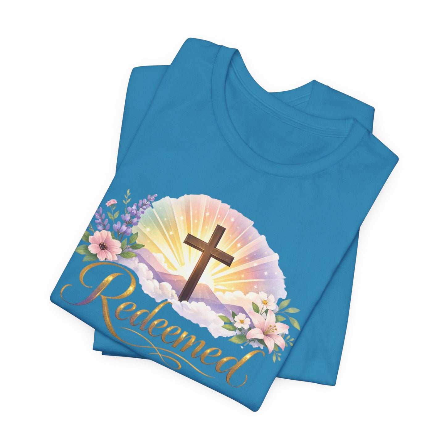 "Redeemed" Cross Floral T-Shirt — Christian Faith Tee