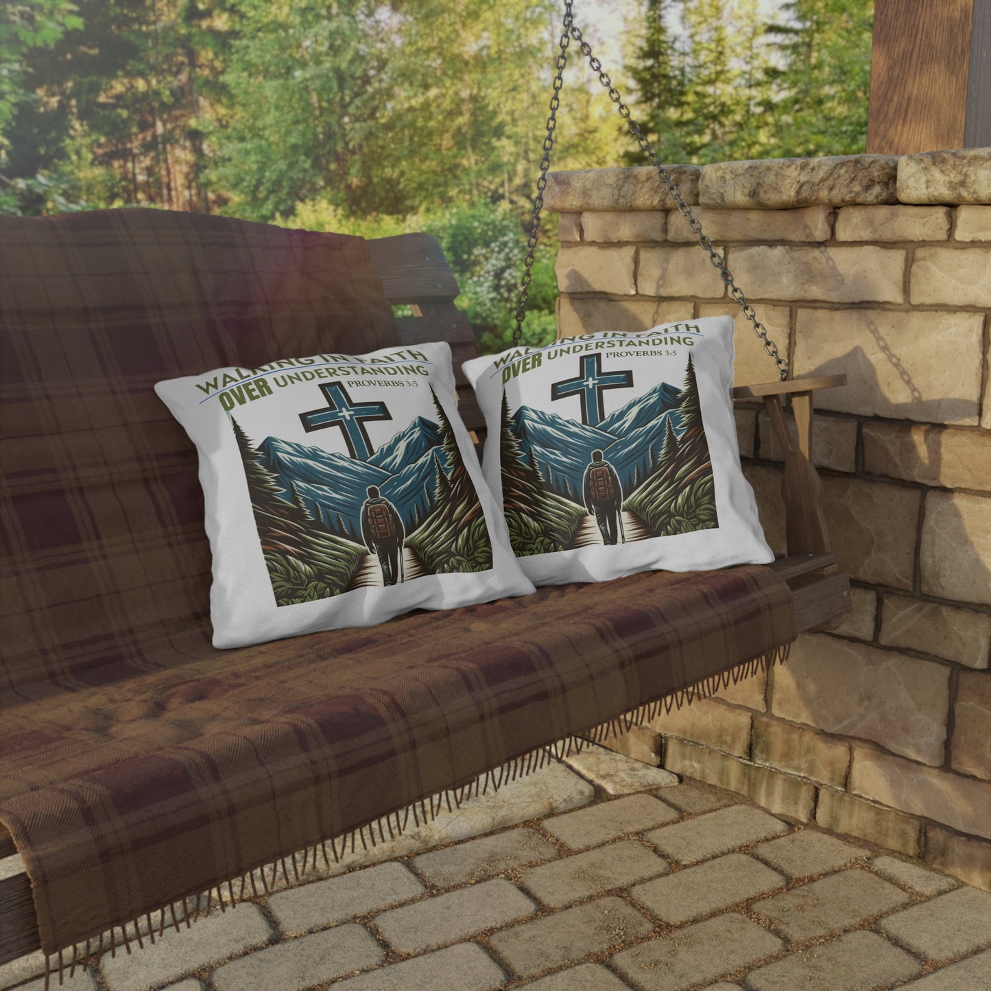 Outdoor Pillow - Bible Verse Proverbs 3:5 'Walking in Faith Over Understanding'