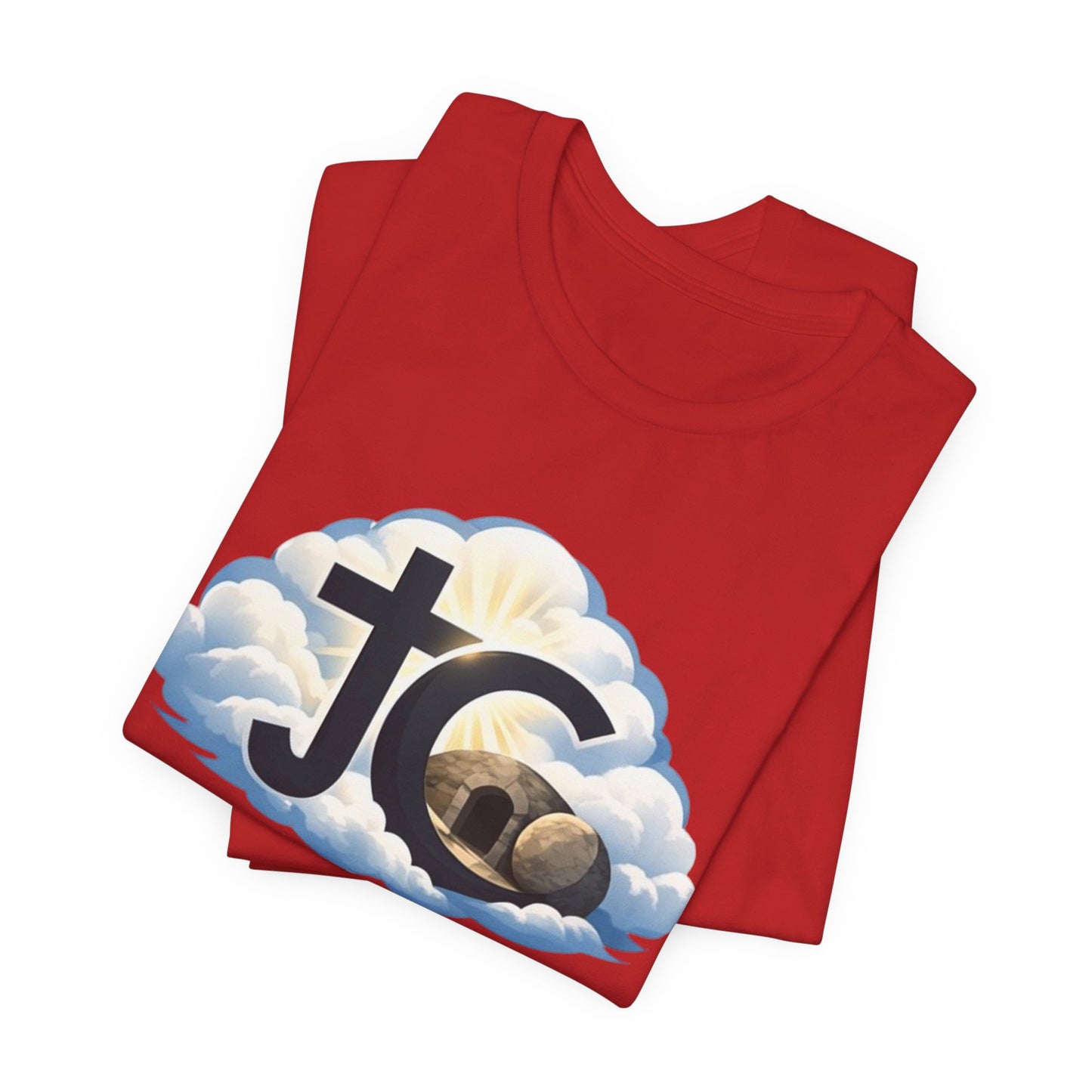 Jesus Christ (JC) Cross Tee — Crucified, Risen & Coming Again