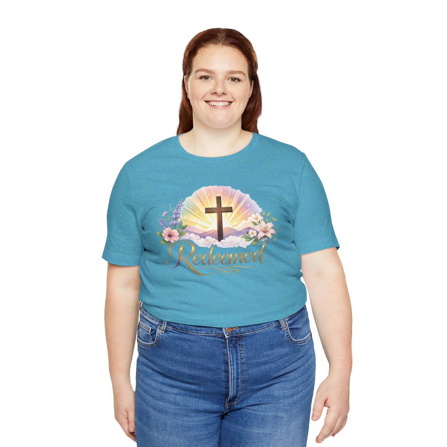 "Redeemed" Cross Floral T-Shirt — Christian Faith Tee