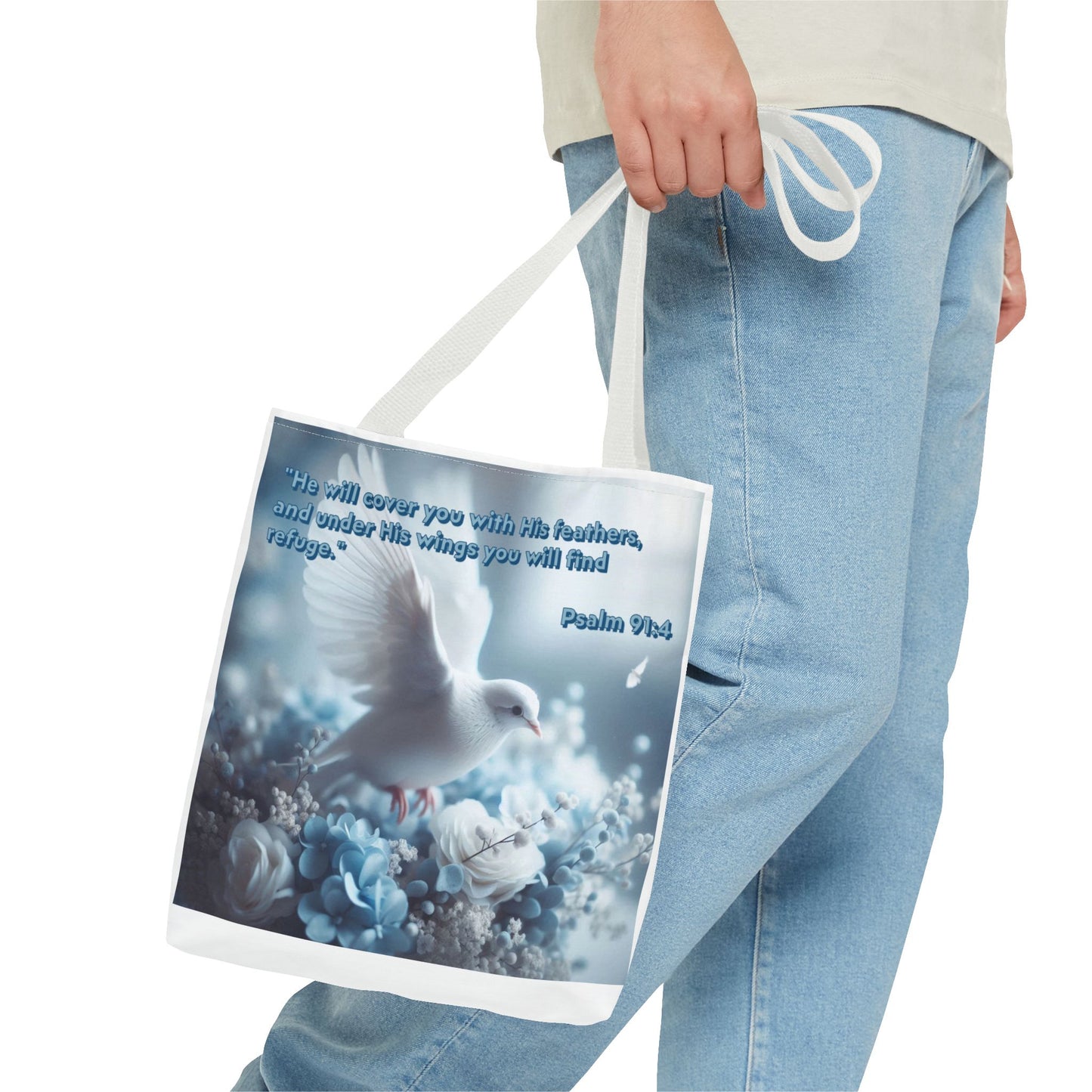 Tote Bag (AOP) "Under His wings you will find refuge"
