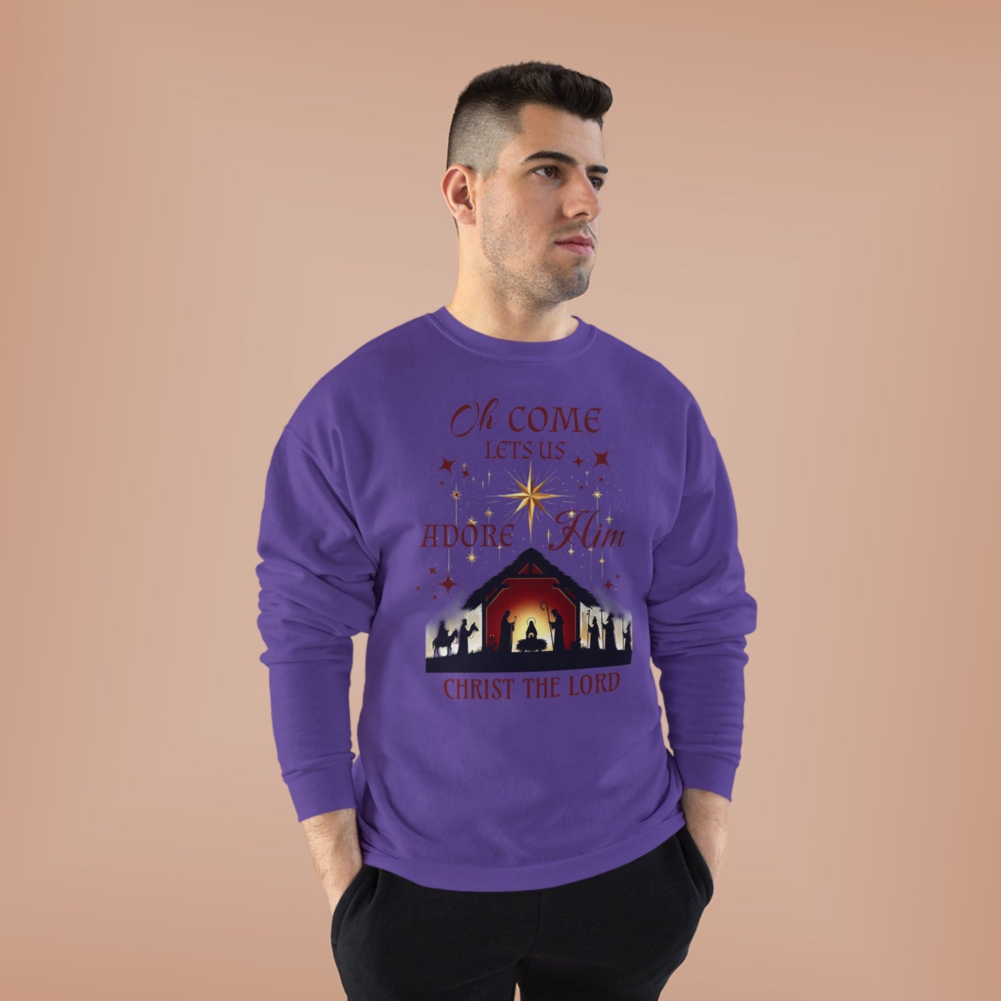 Christmas Nativity Unisex Sweatshirt with 'Oh come let us adore him, Christ the Lord' Design