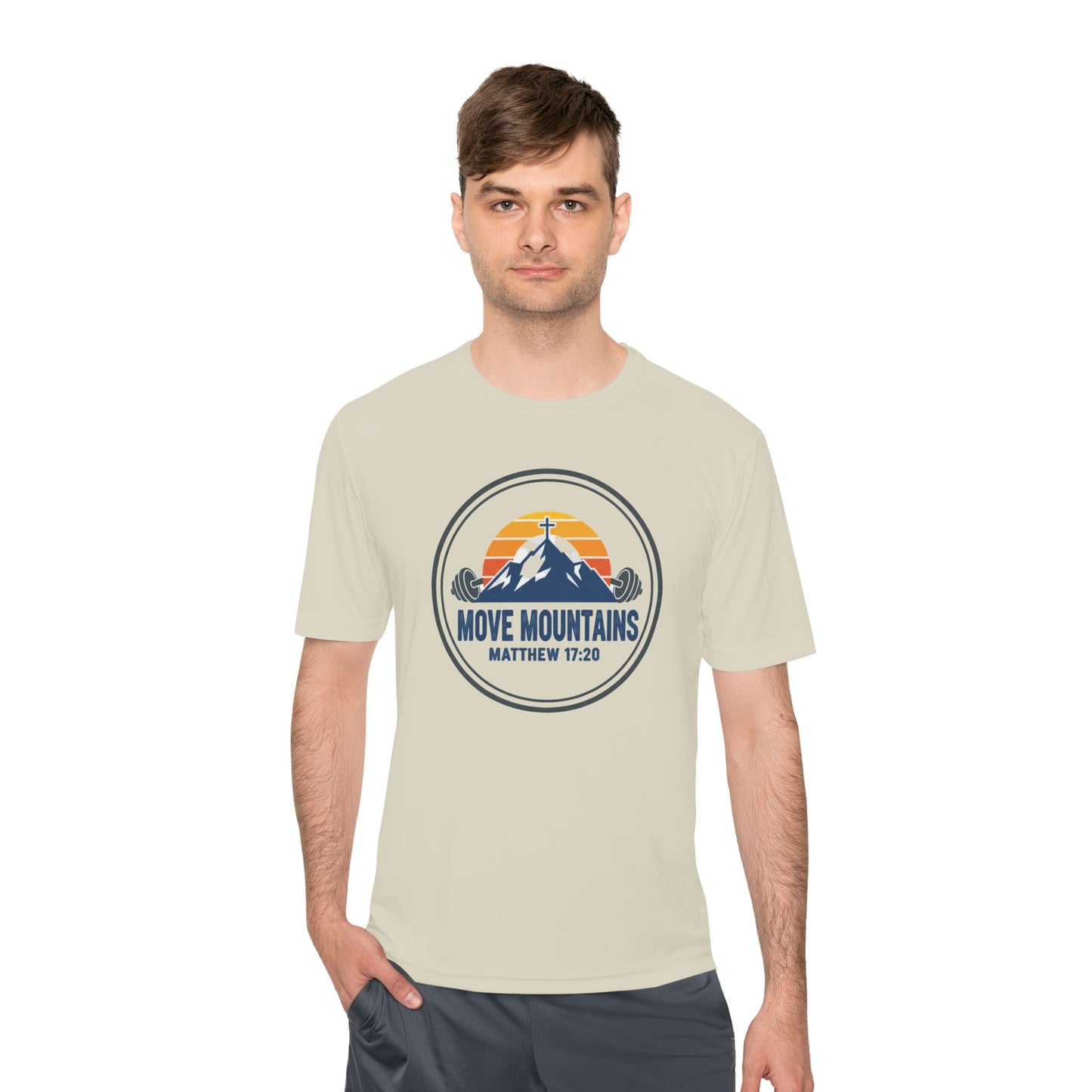 Matthew 17:20 'Move Mountains' Workout Tee — Moisture-Wicking Athletic Shirt