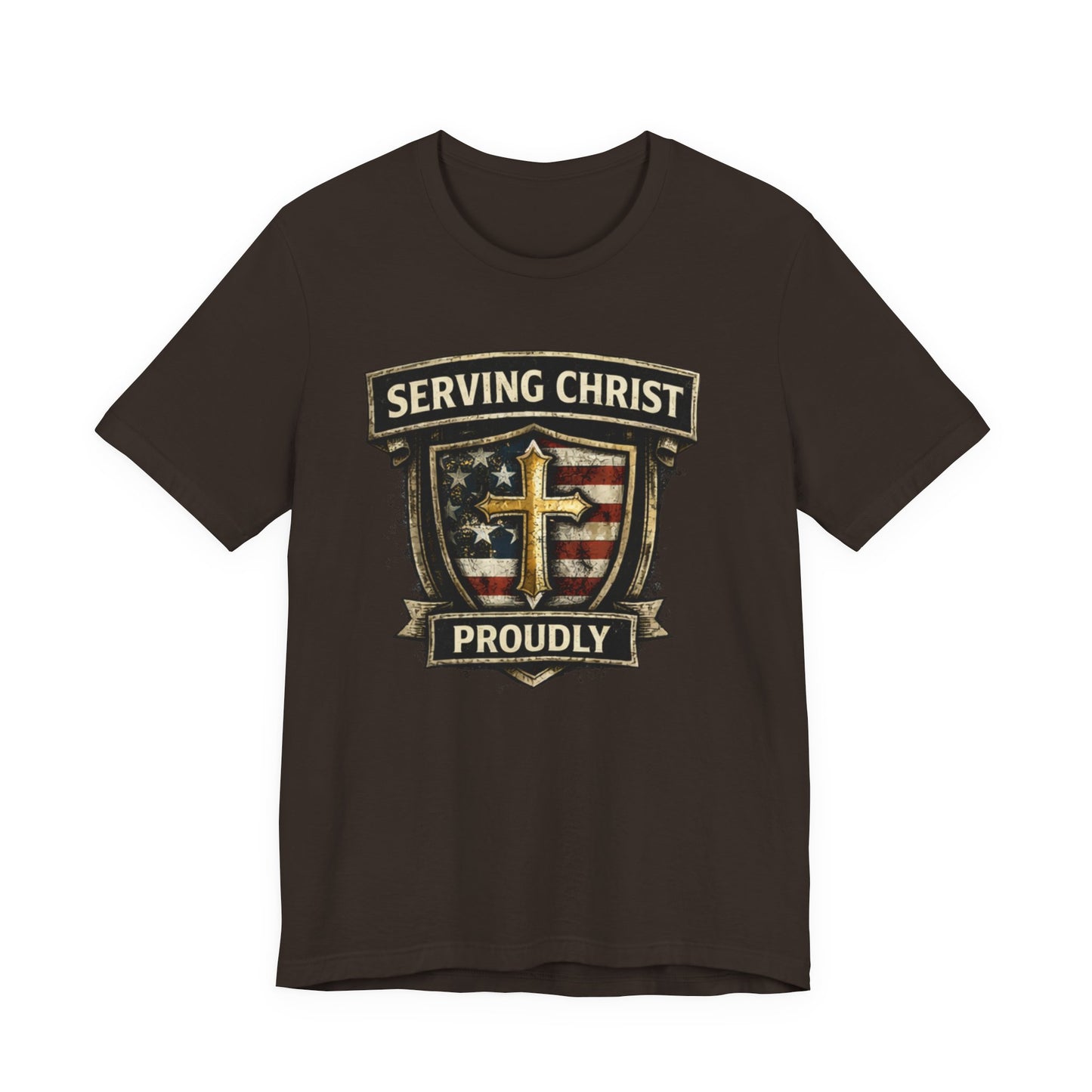 Serving Christ Proudly T-Shirt — Christian Faith Patriotic Tee