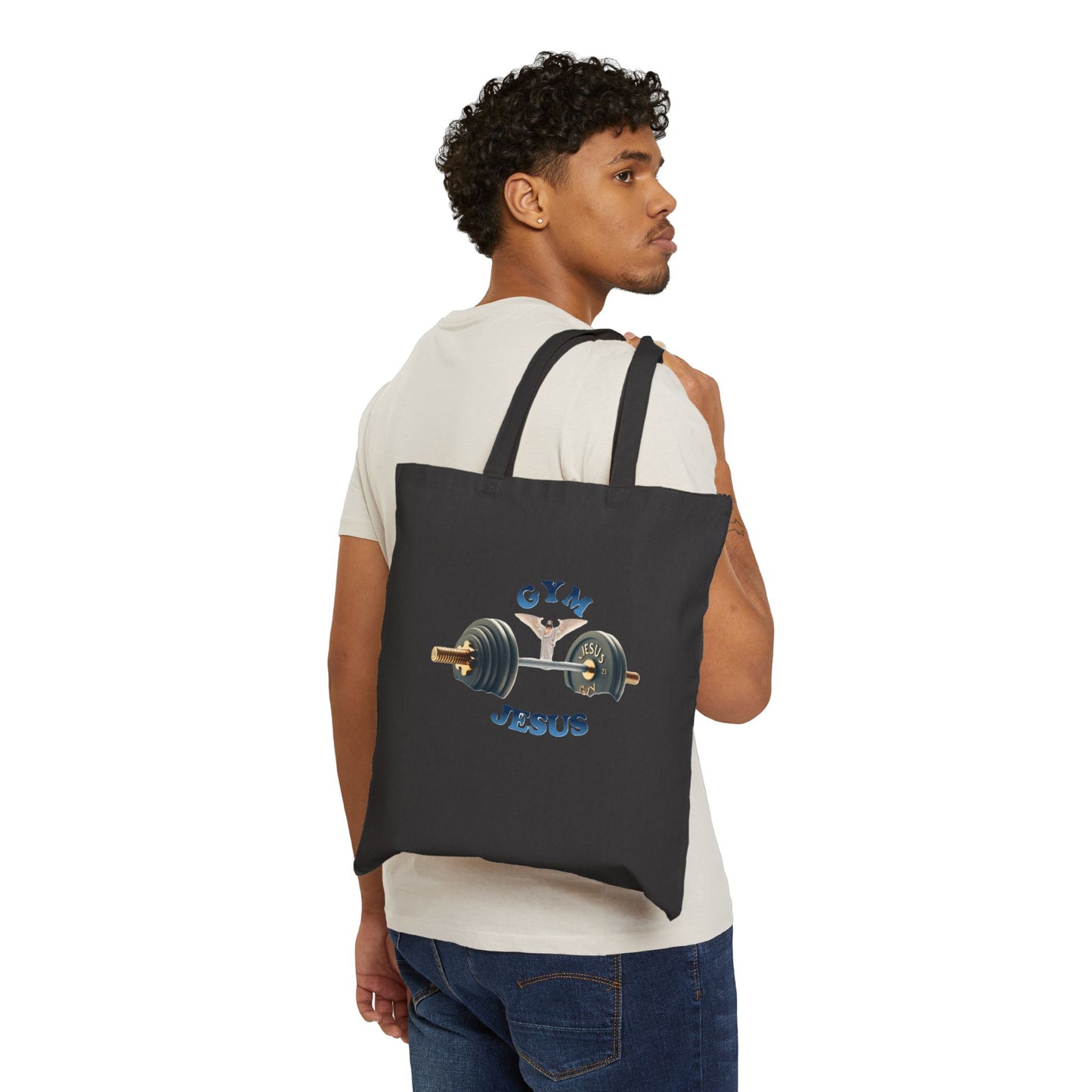 Cotton Canvas Tote Bag "GYM & JESUS"