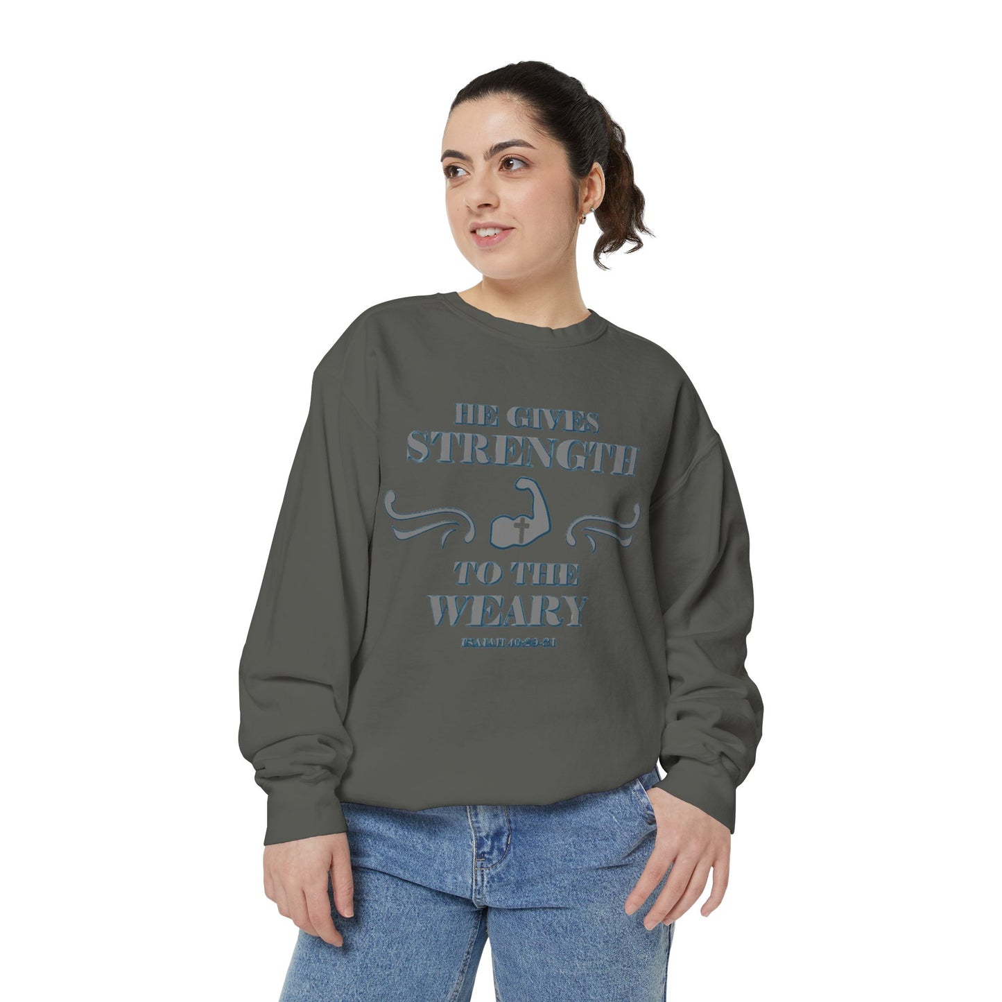 Bible Verse Isaiah 40:29-31 Unisex Sweatshirt 'He Gives Strength to the Weary'