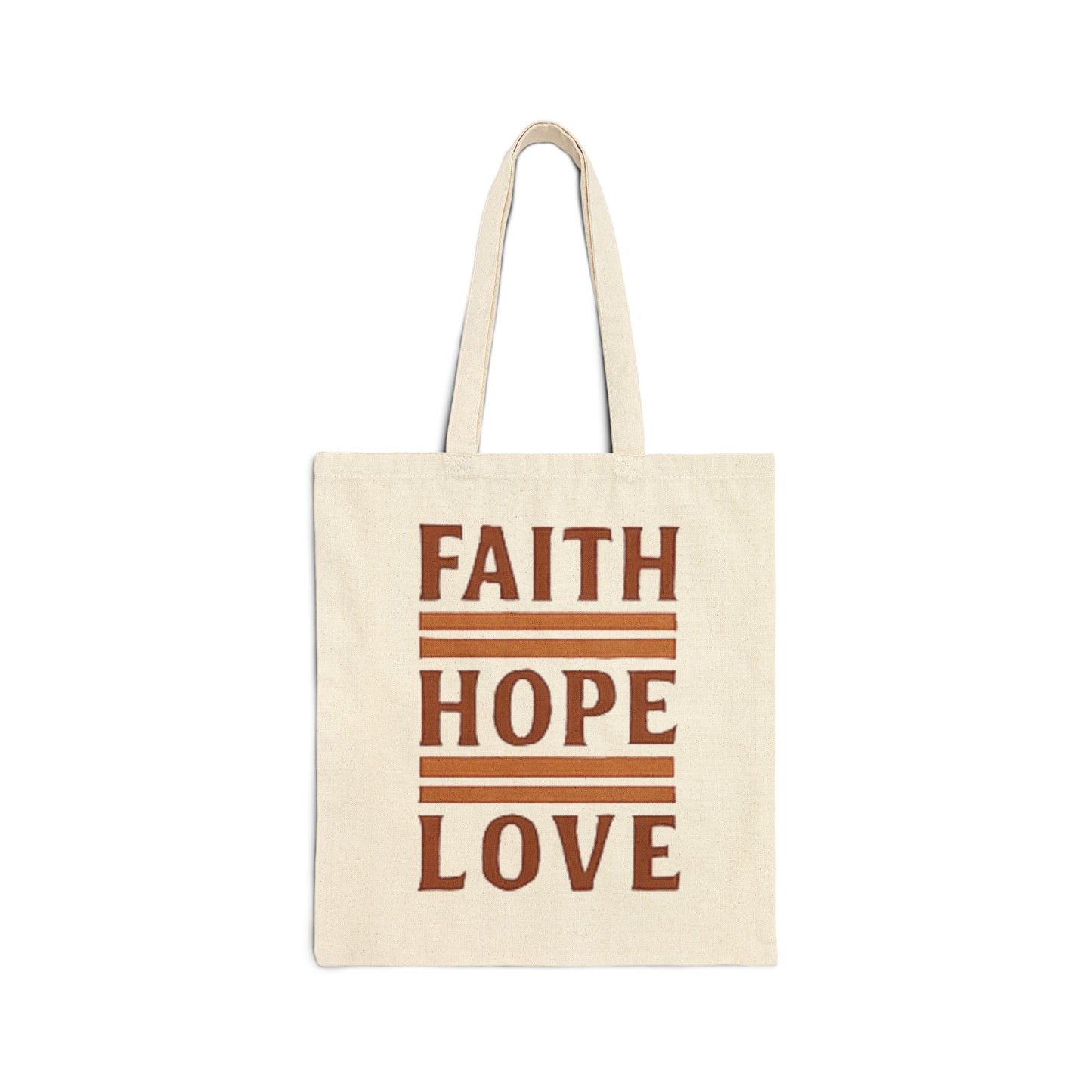 Faith Hope Love Cotton Canvas Tote Bag — Inspirational Quote Market Bag