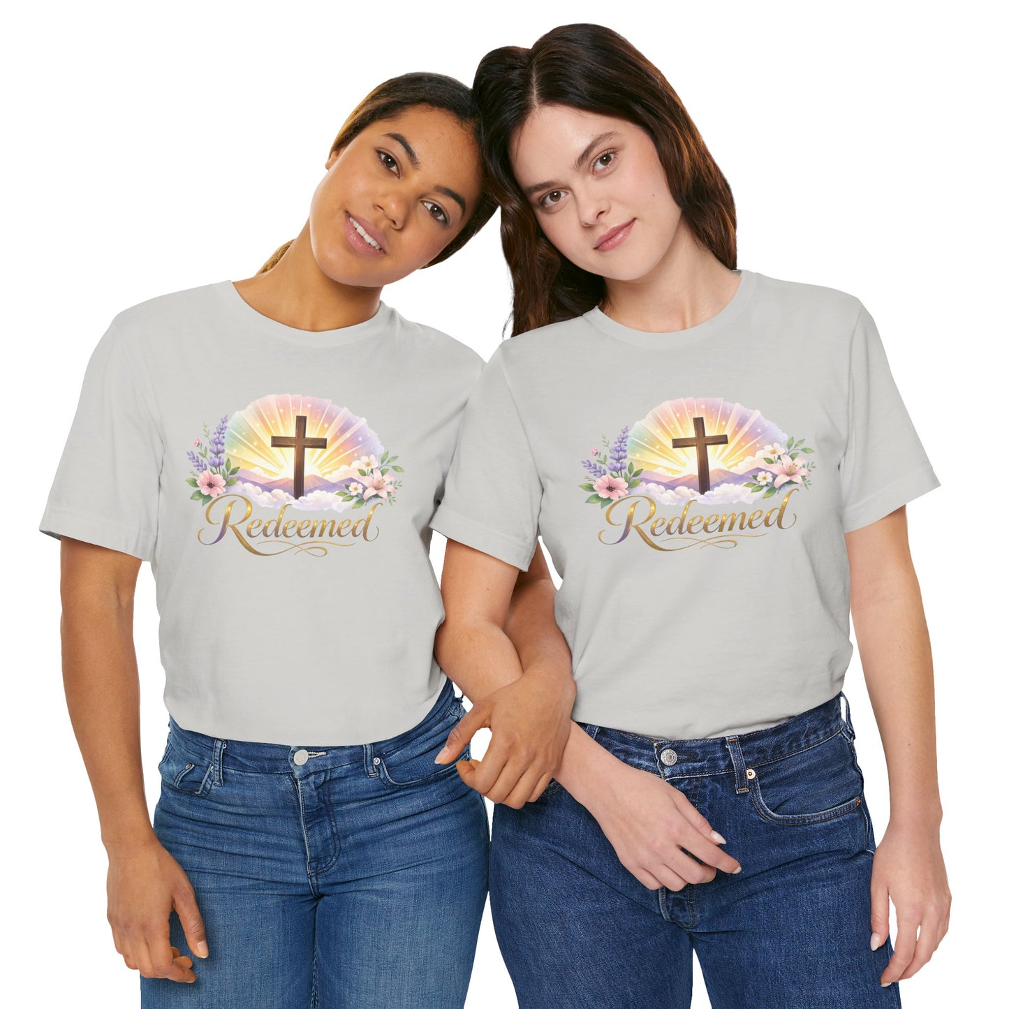 "Redeemed" Cross Floral T-Shirt — Christian Faith Tee