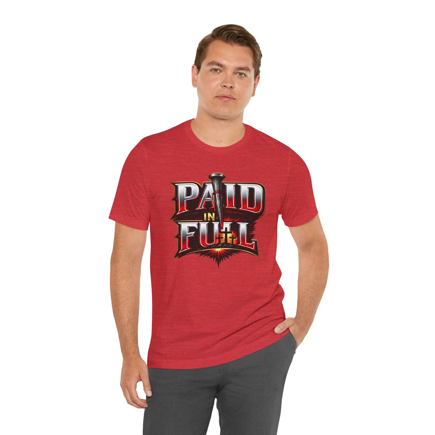 Paid In Full Christian Cross T-Shirt — Nail & Triple Cross Graphic