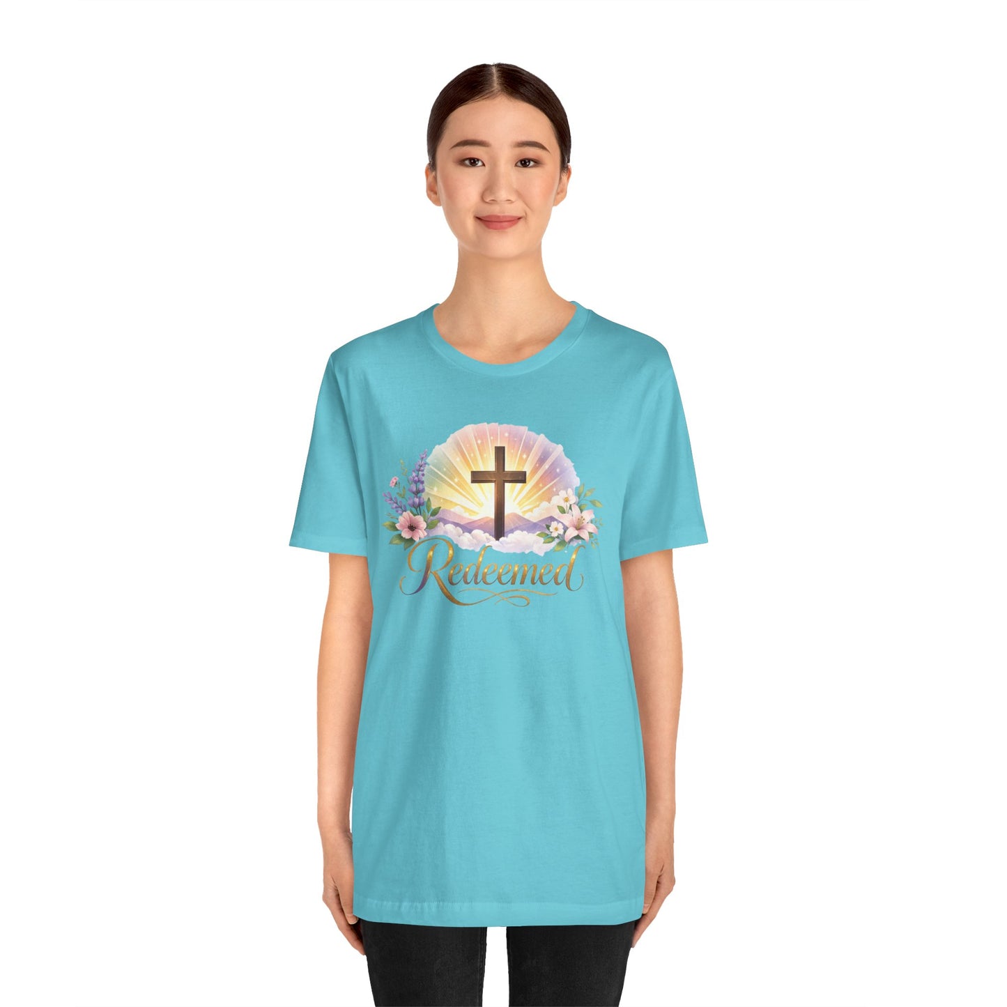 "Redeemed" Cross Floral T-Shirt — Christian Faith Tee