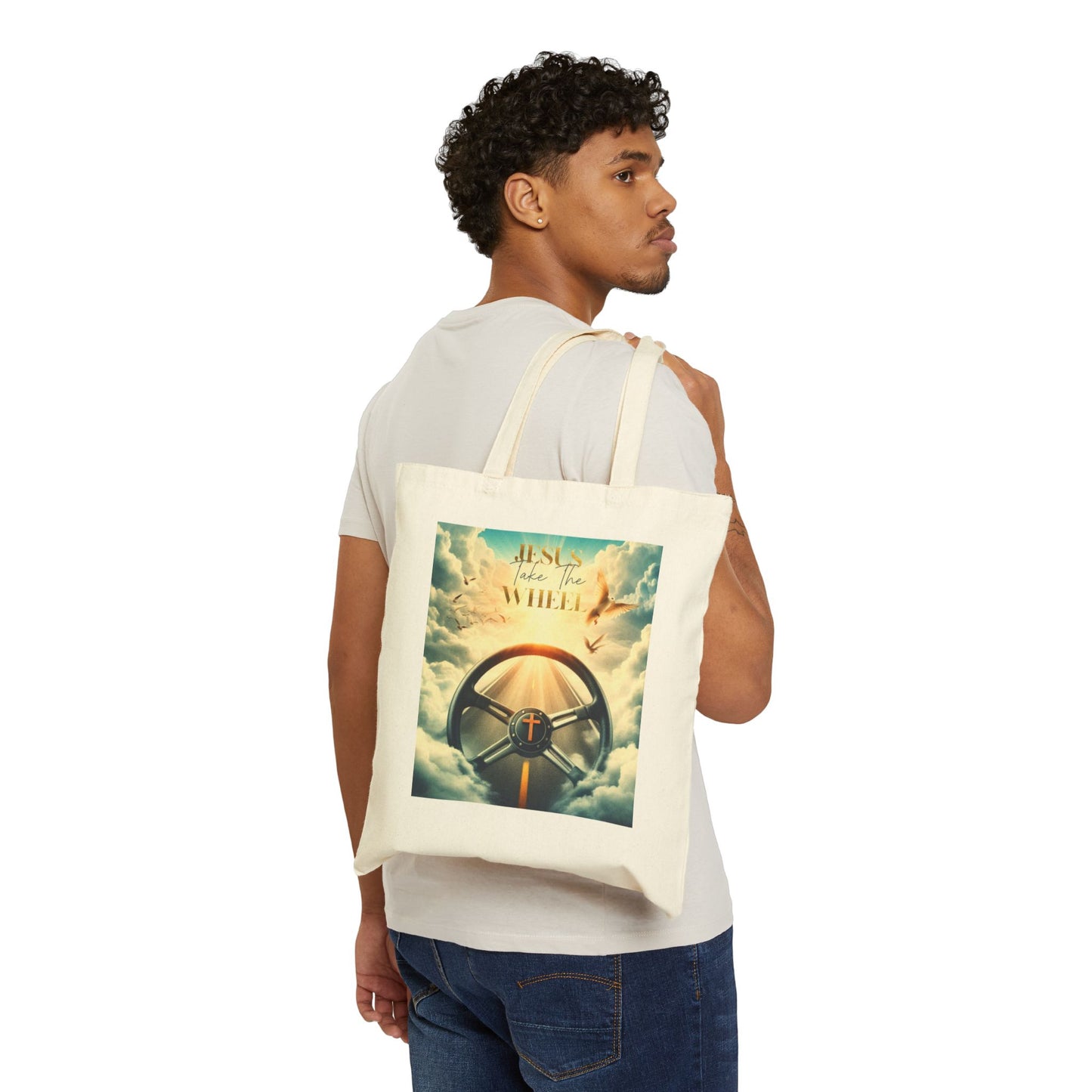 Cotton Canvas Tote Bag "Jesus take the wheel"