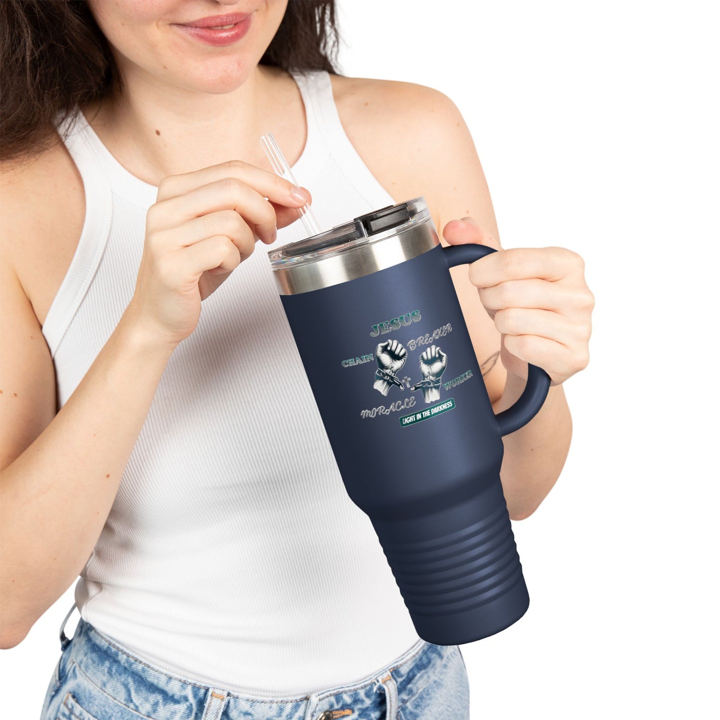 Travel Mug - Jesus Chain Breaker Miracle Worker Design