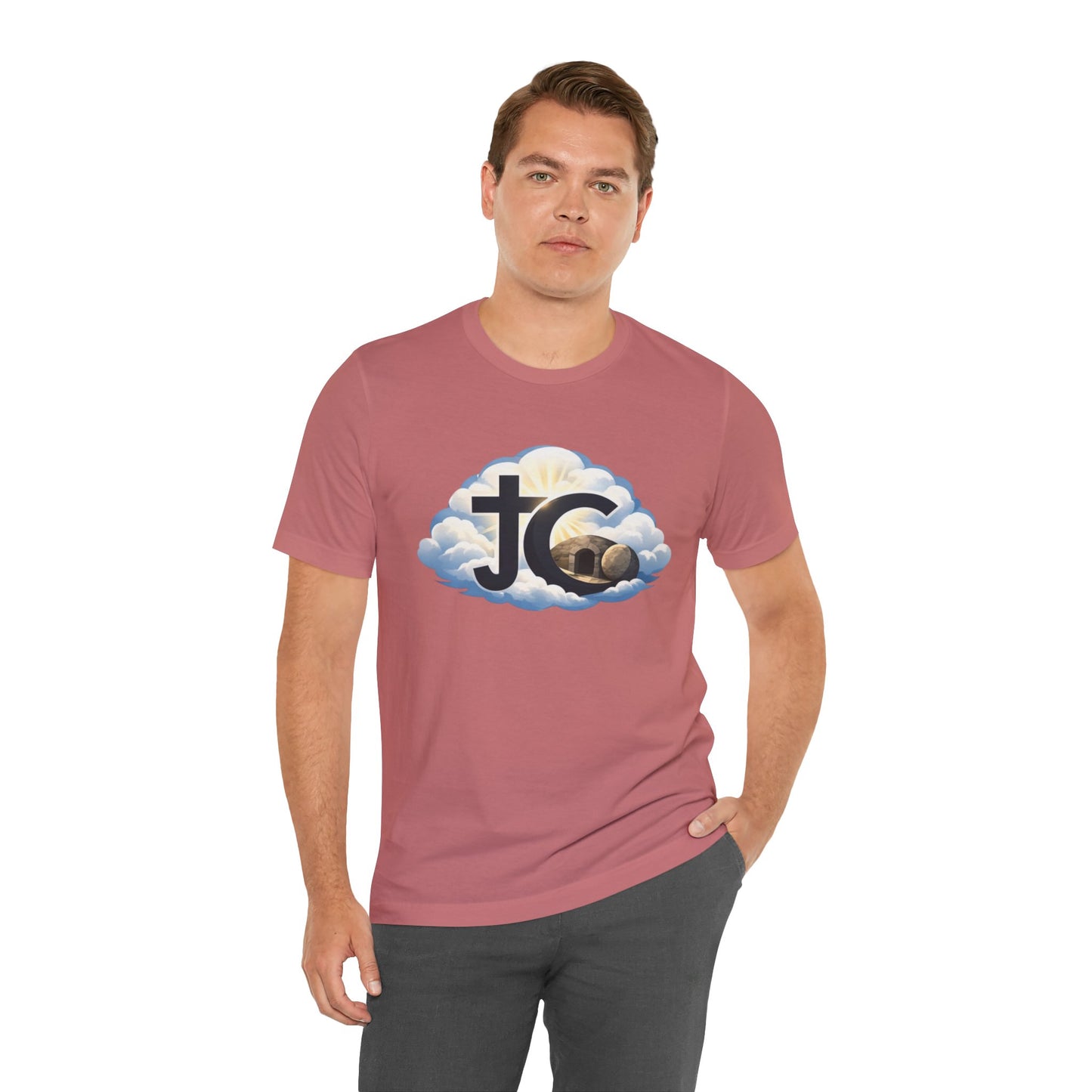 Jesus Christ (JC) Cross Tee — Crucified, Risen & Coming Again