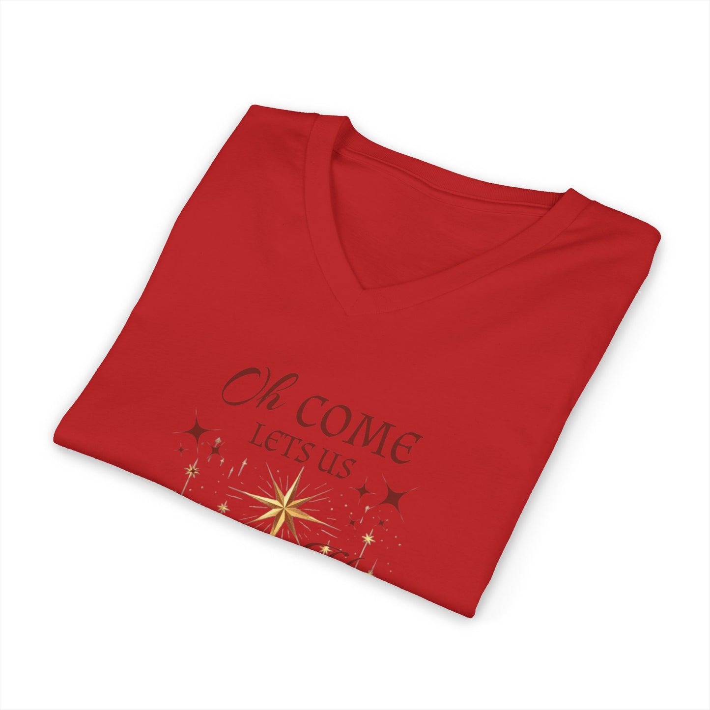 V-Neck Tee Nativity Scene 'Oh come let us adore Him, Christ the Lord'