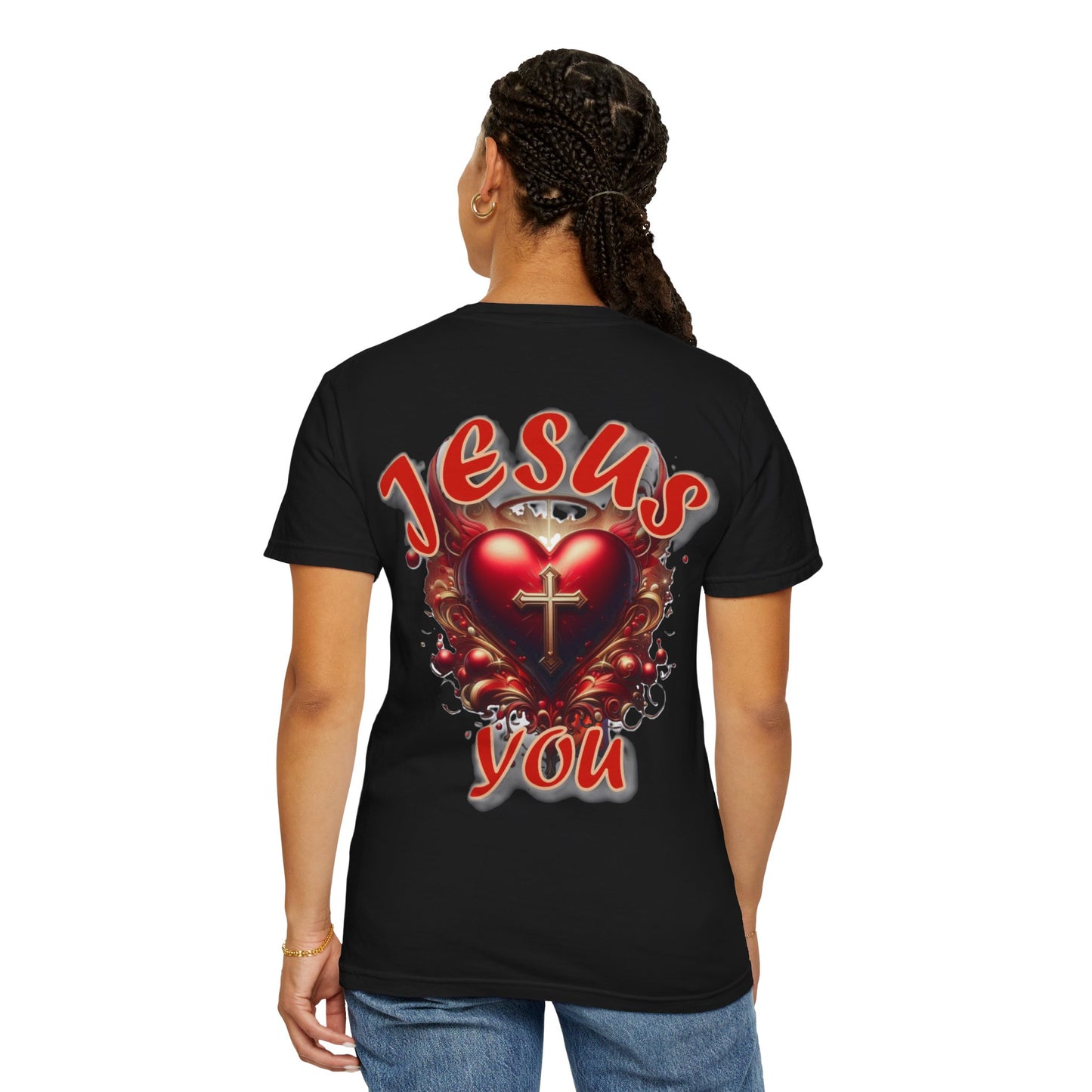 Christian Cross Heart Unisex T-shirt - Jesus Loves You Design