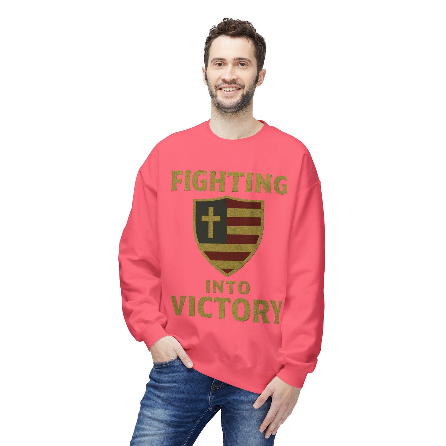 Christian Cross Shield Sweatshirt - Fighting into Victory