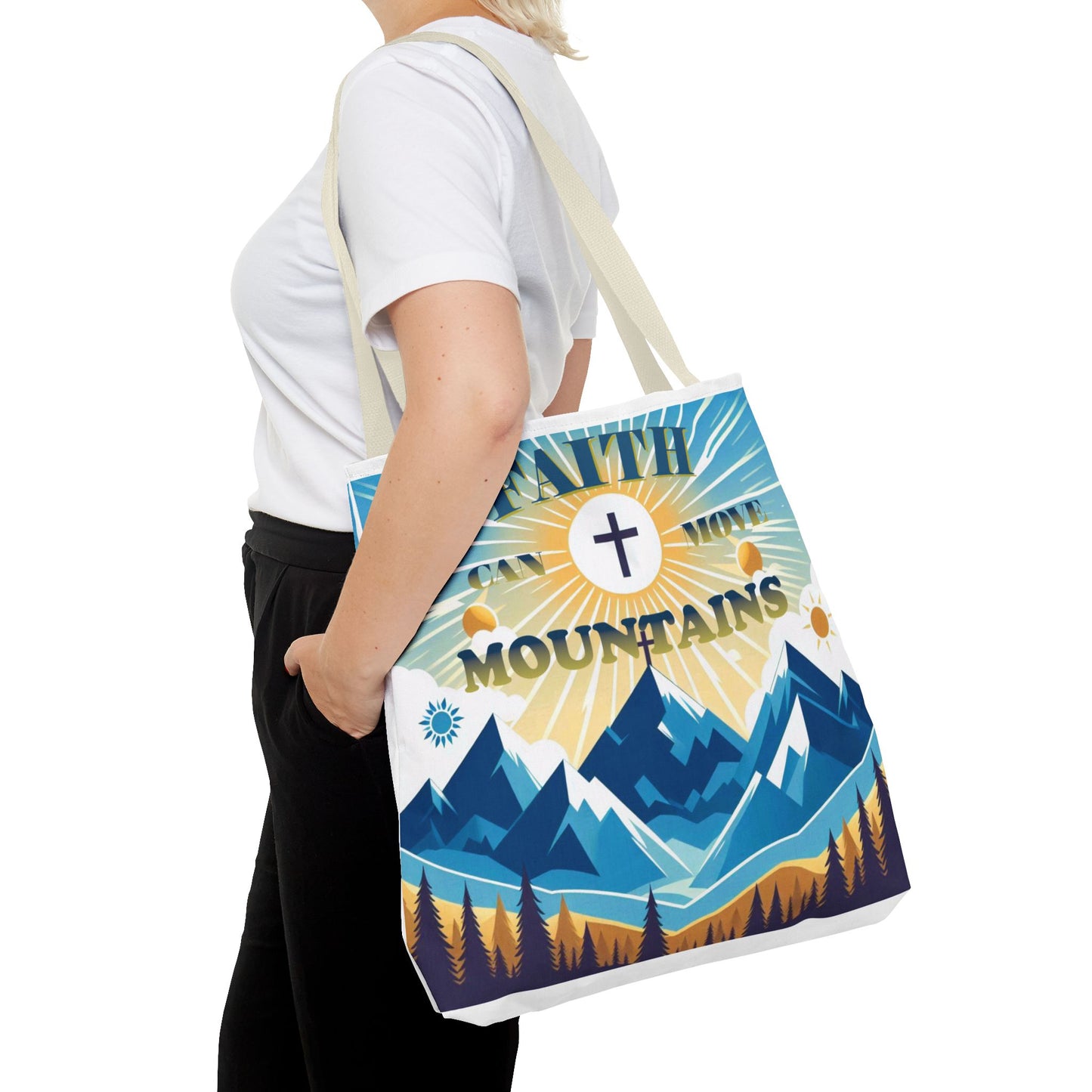 "FAITH CAN MOVE MOUNTAINS" Tote Bag (AOP)
