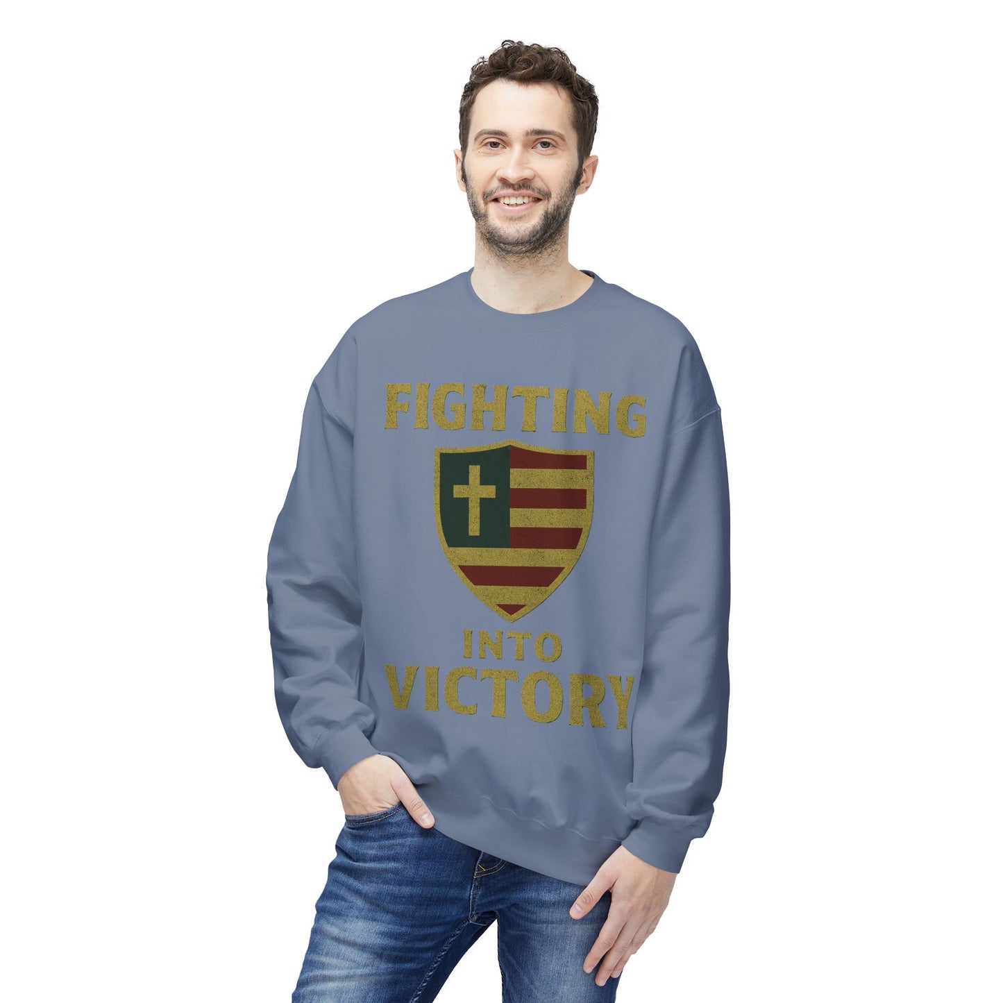 Christian Cross Shield Sweatshirt - Fighting into Victory