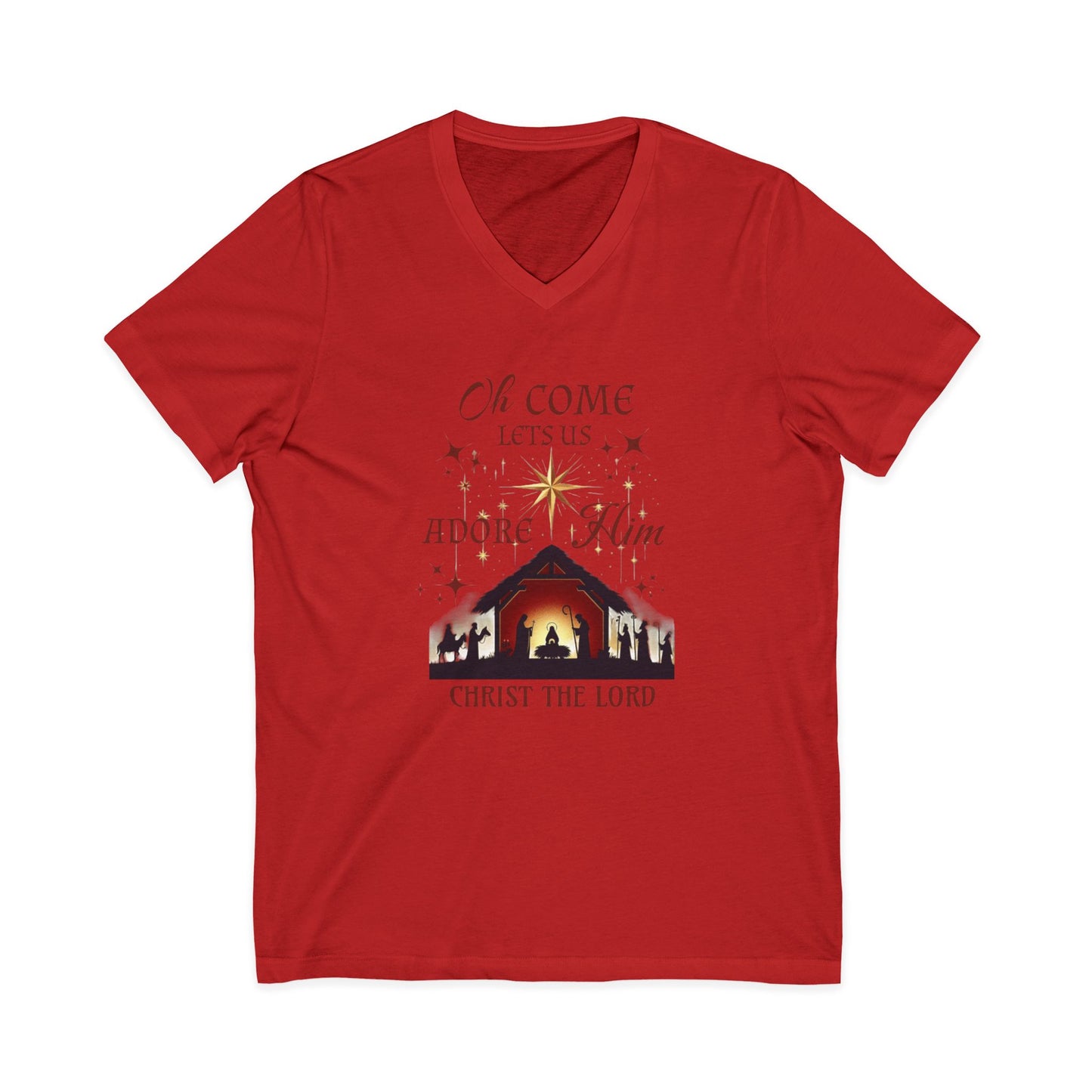 V-Neck Tee Nativity Scene 'Oh come let us adore Him, Christ the Lord'