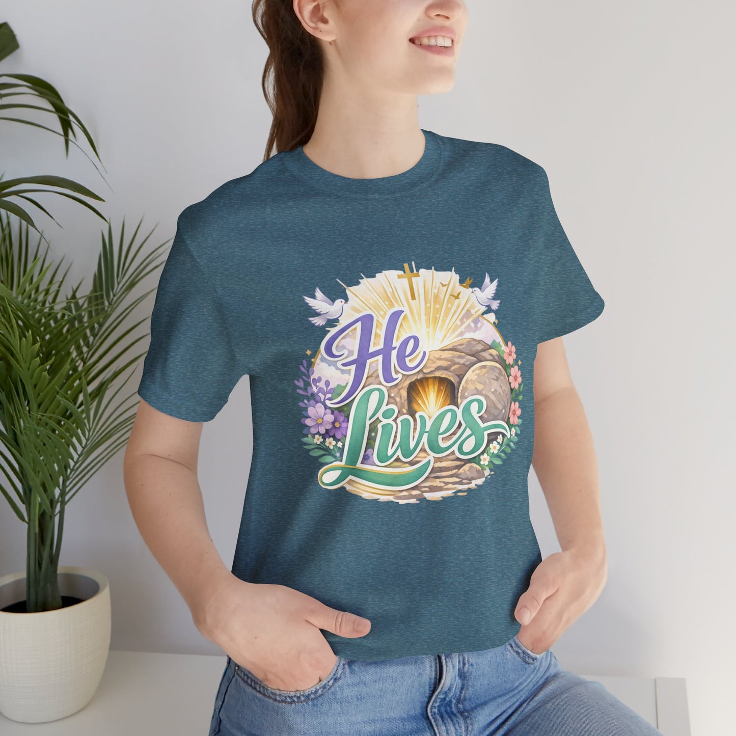 He Lives Jesus Tomb Tee — Christian Easter T‑Shirt