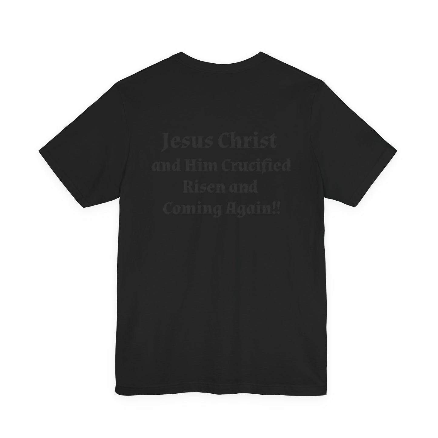 Jesus Christ (JC) Cross Tee — Crucified, Risen & Coming Again