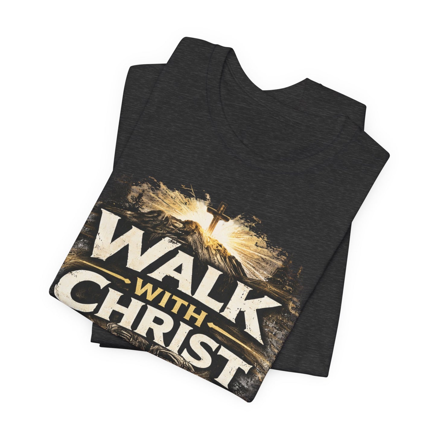 Walk With Christ T-Shirt — Christian Faith Tee with Boots & Cross Design