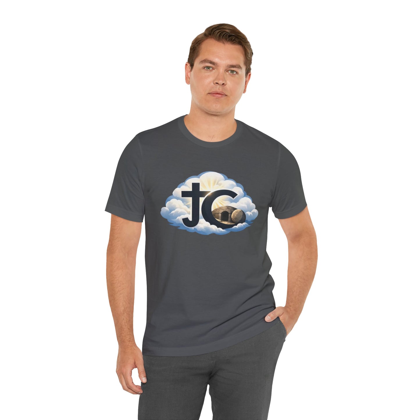 Jesus Christ (JC) Cross Tee — Crucified, Risen & Coming Again