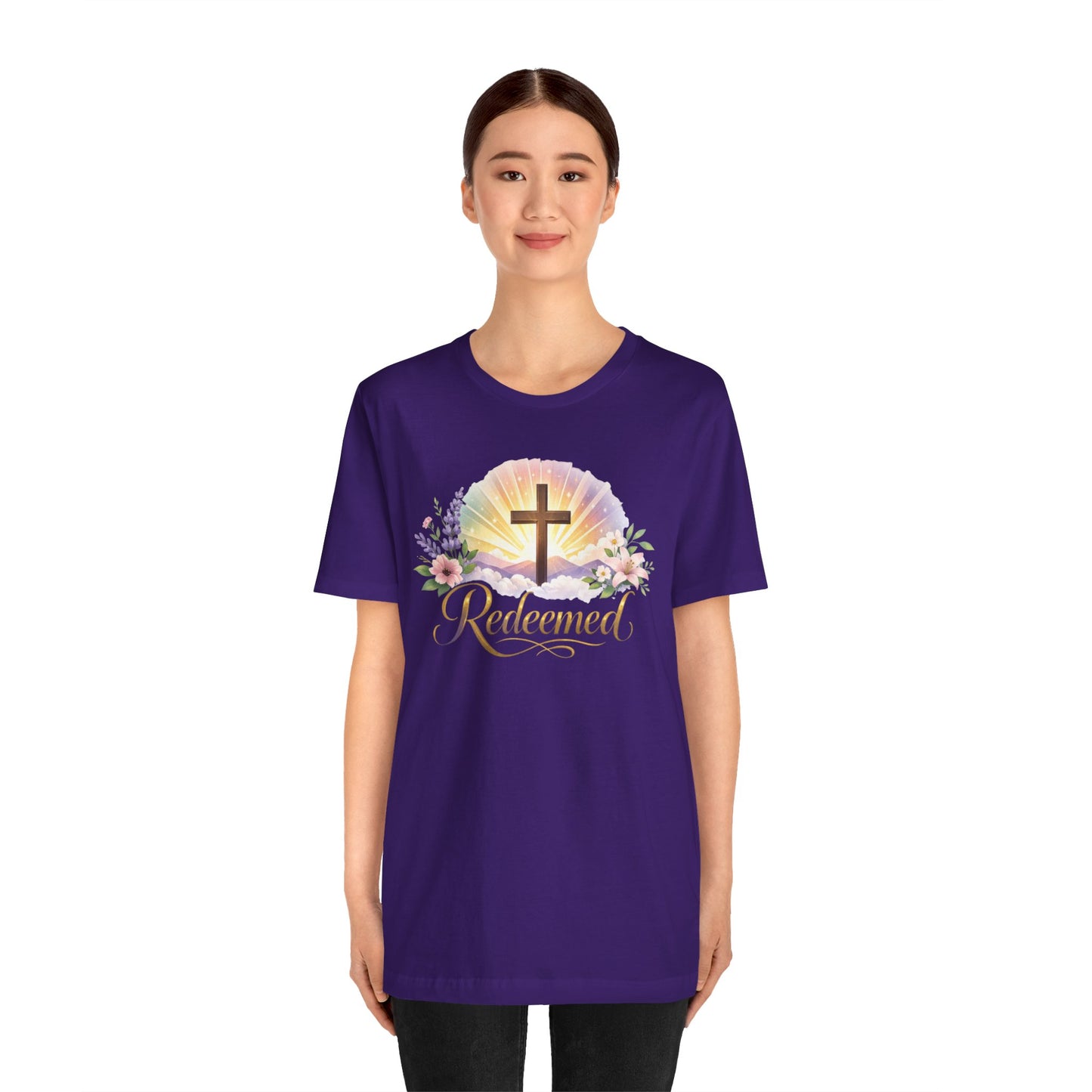 "Redeemed" Cross Floral T-Shirt — Christian Faith Tee