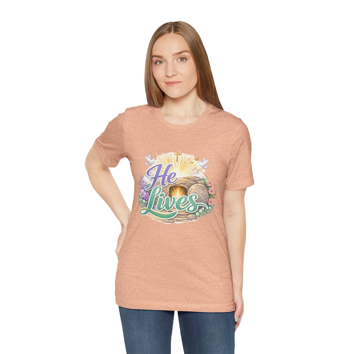 He Lives Jesus Tomb Tee — Christian Easter T‑Shirt