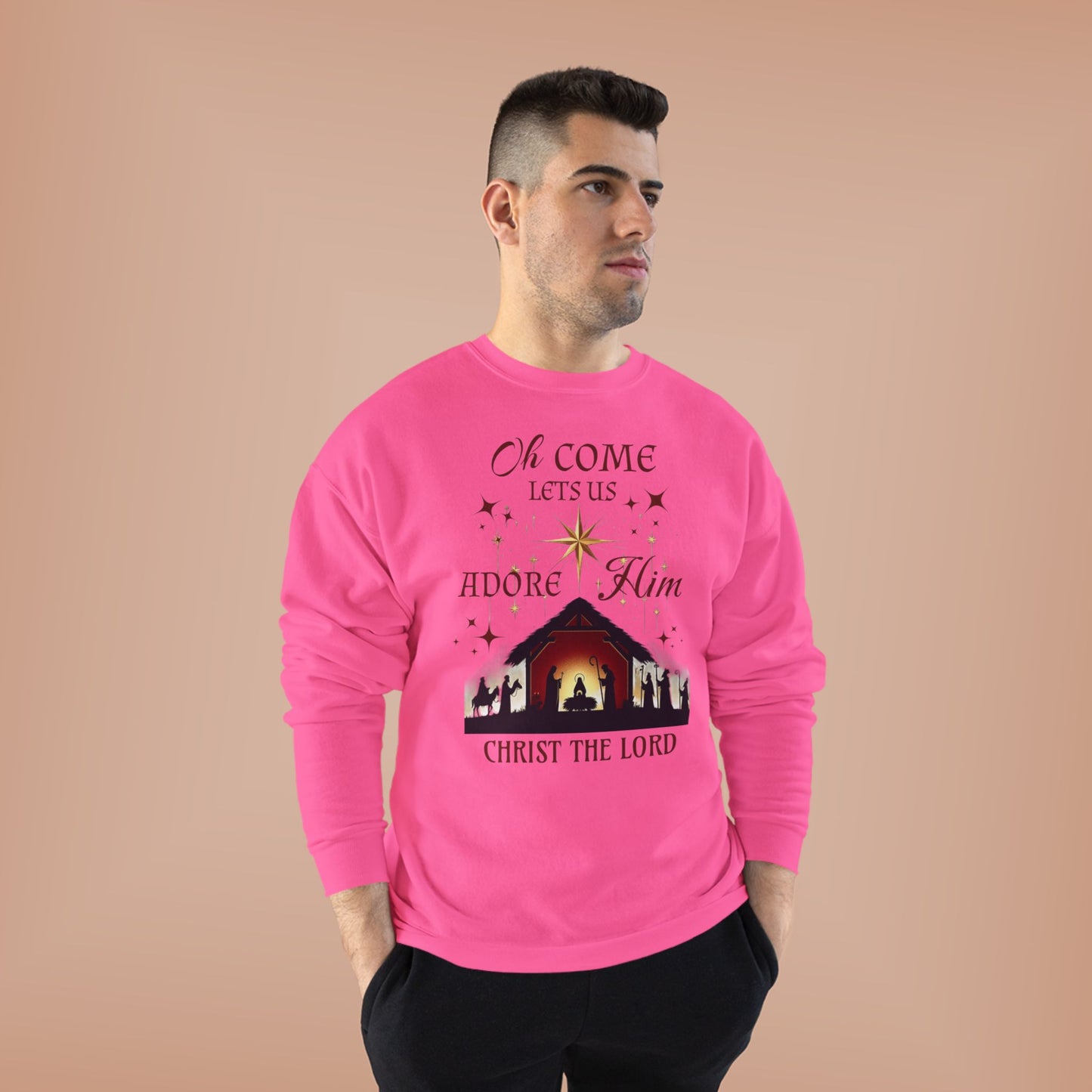 Christmas Nativity Unisex Sweatshirt with 'Oh come let us adore him, Christ the Lord' Design