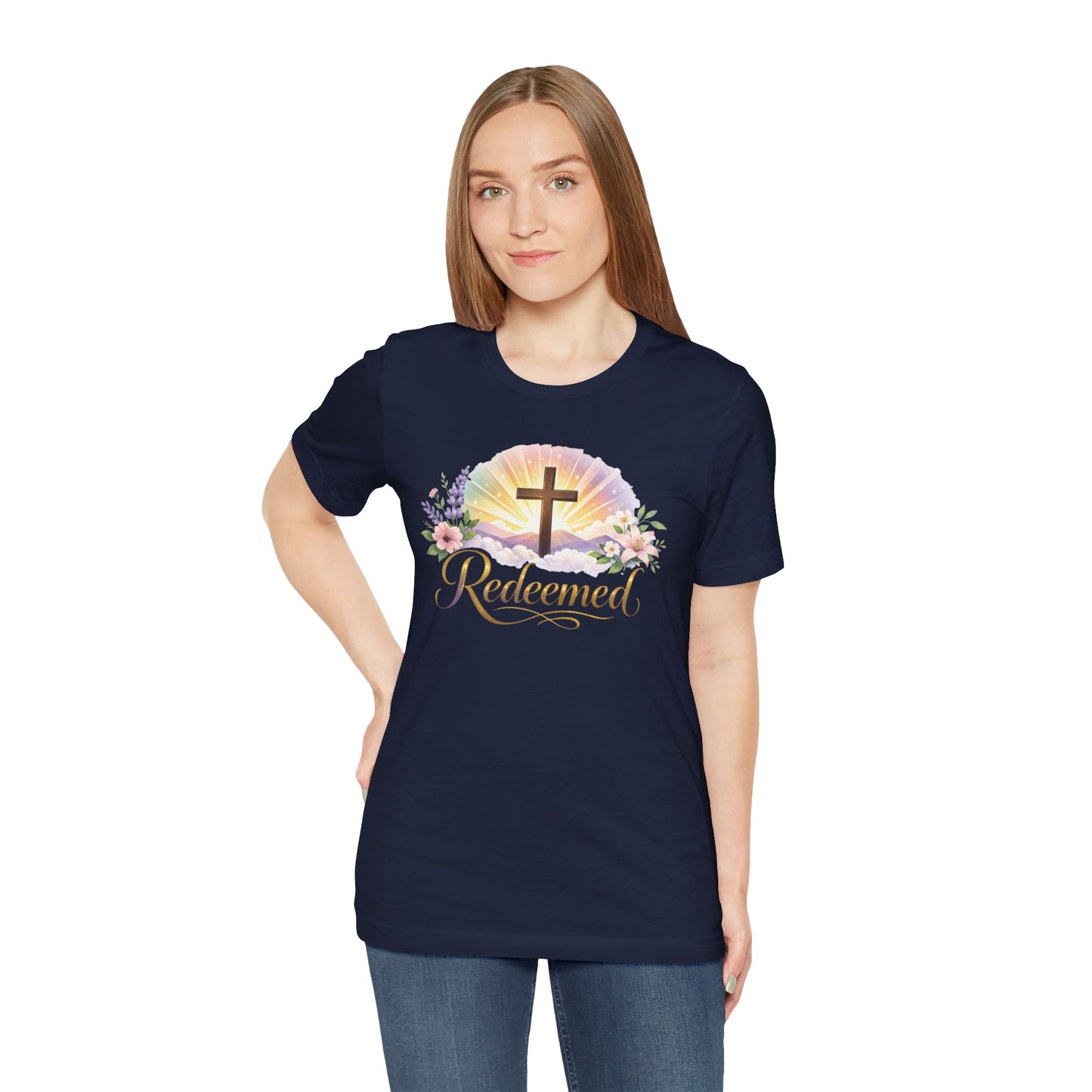 "Redeemed" Cross Floral T-Shirt — Christian Faith Tee