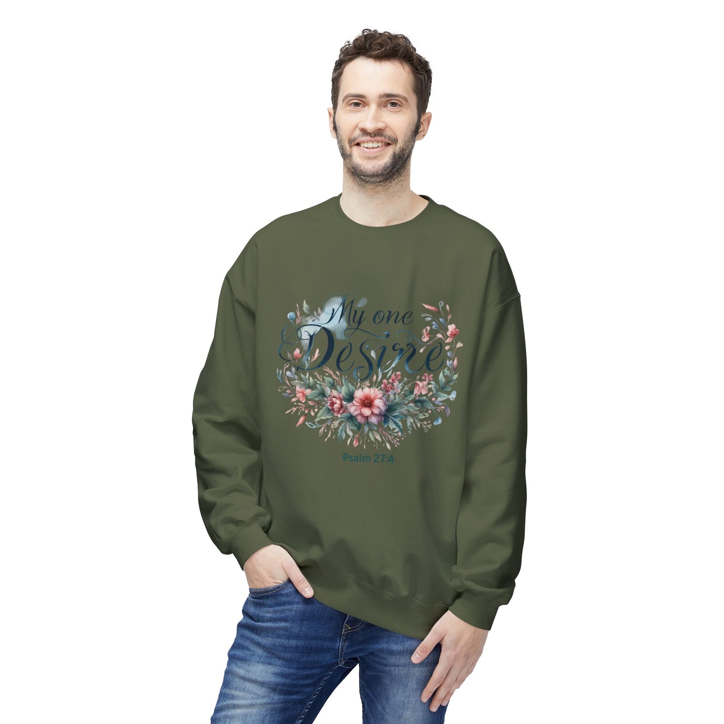 Christian Sweatshirt with Bible Verse Psalm 27:4