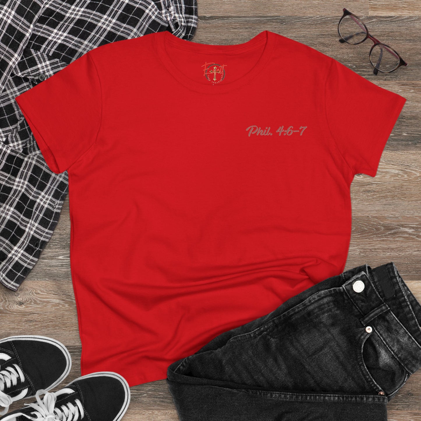 Women's Tee with Heart and Praying Hands Design