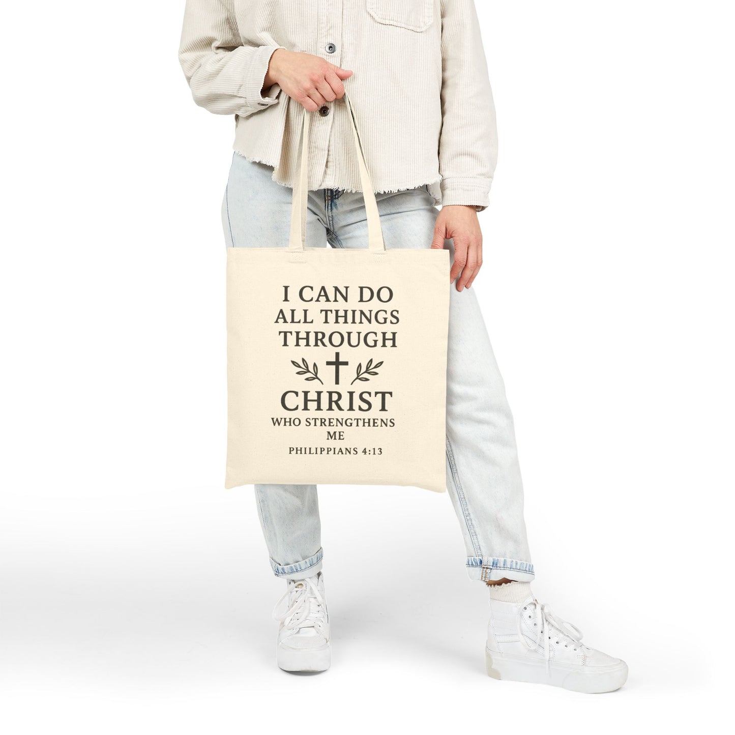 "I CAN DO ALL THINGS THROUGH CHRIST" Cotton Canvas Tote Bag