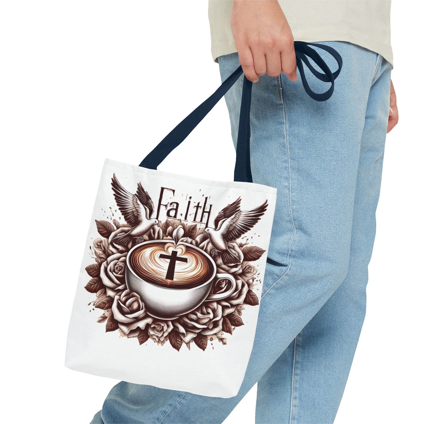 Tote Bag (AOP) "Faith and Coffee"