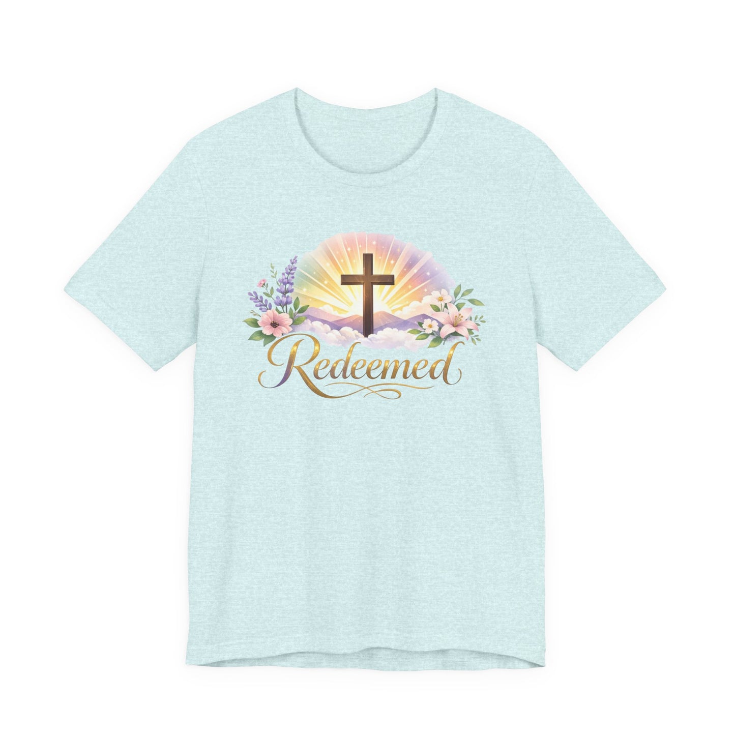 "Redeemed" Cross Floral T-Shirt — Christian Faith Tee