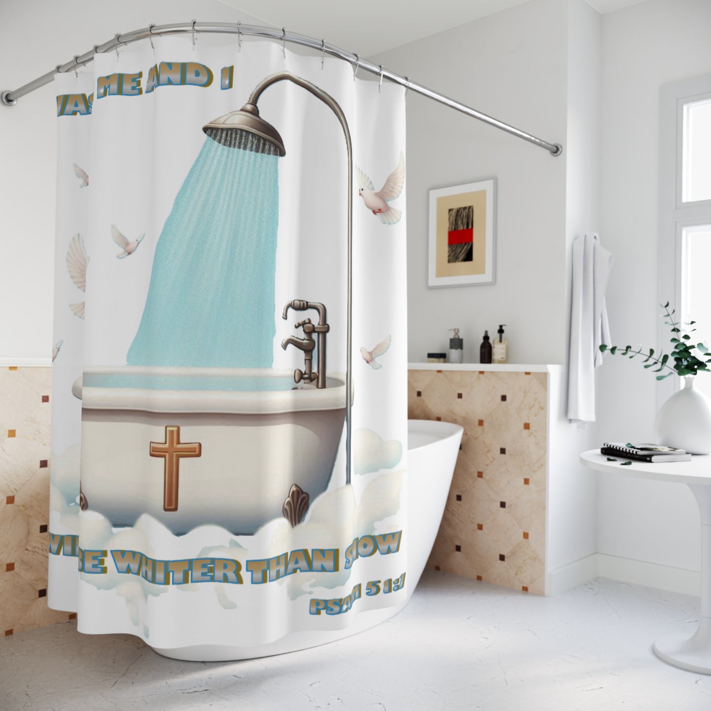 Shower Curtains "Wash Me and I Will Be Whiter Than Snow"